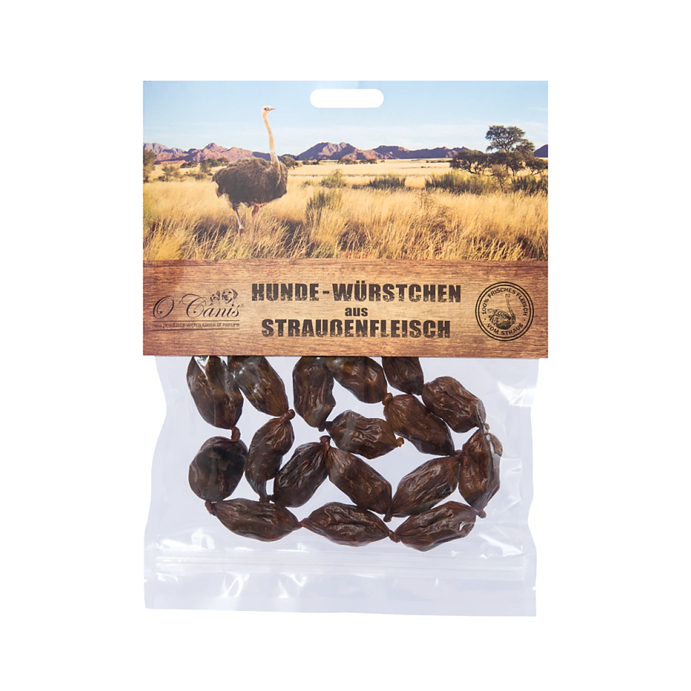O´Canis Premium  kiełbaski dla psów ze strusia 100 g