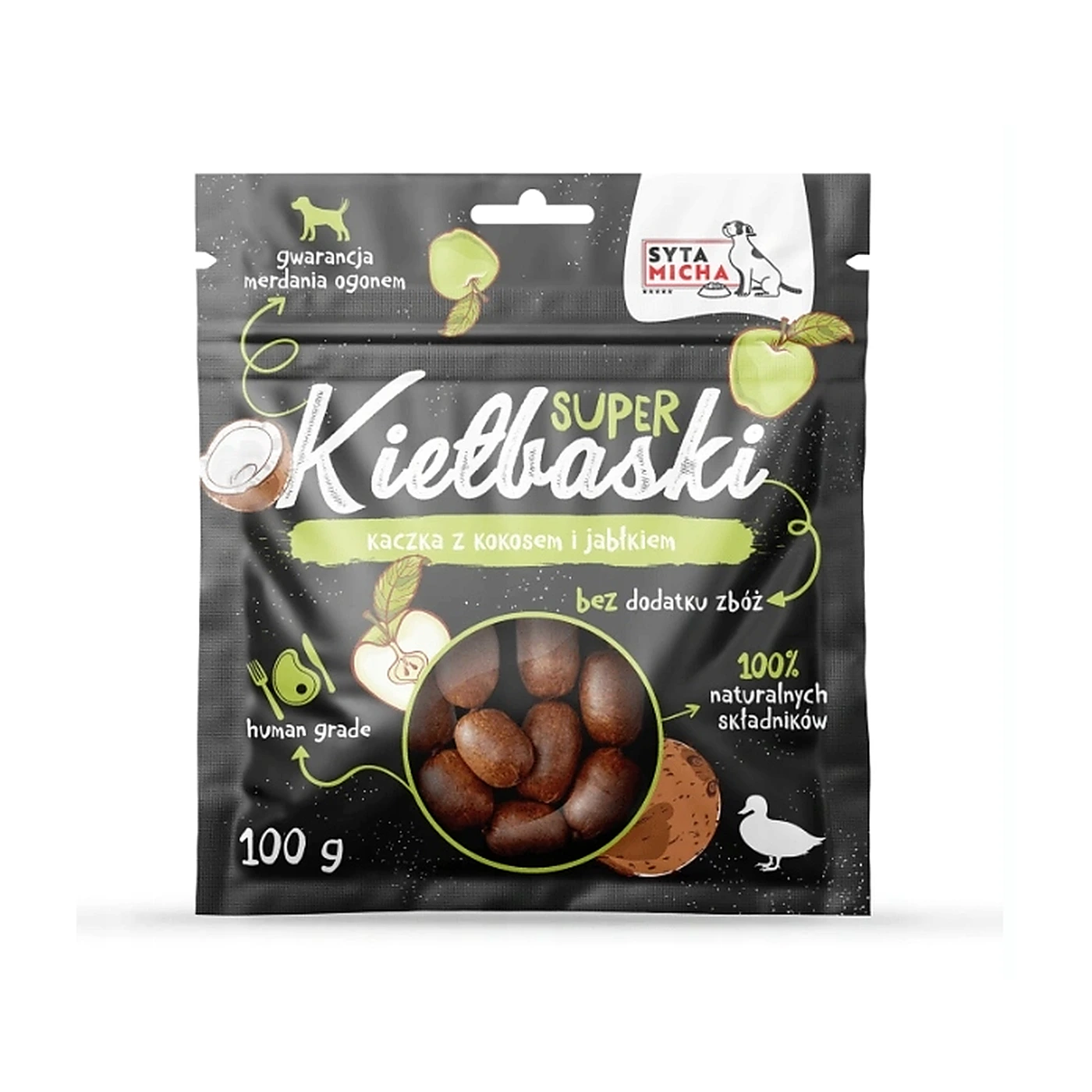 SYTA MICHA Super kiełbaski z kaczką, kokosem i jabłkiem 100g