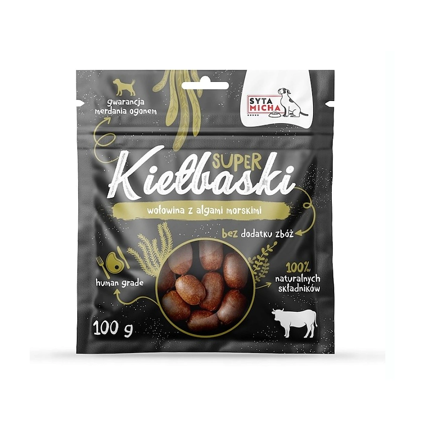 SYTA MICHA Super kiełbaski z wołowiną i algami morskimi 100g
