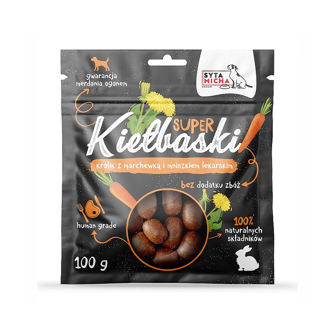 SYTA MICHA Super kiełbaski z królikiem 100g