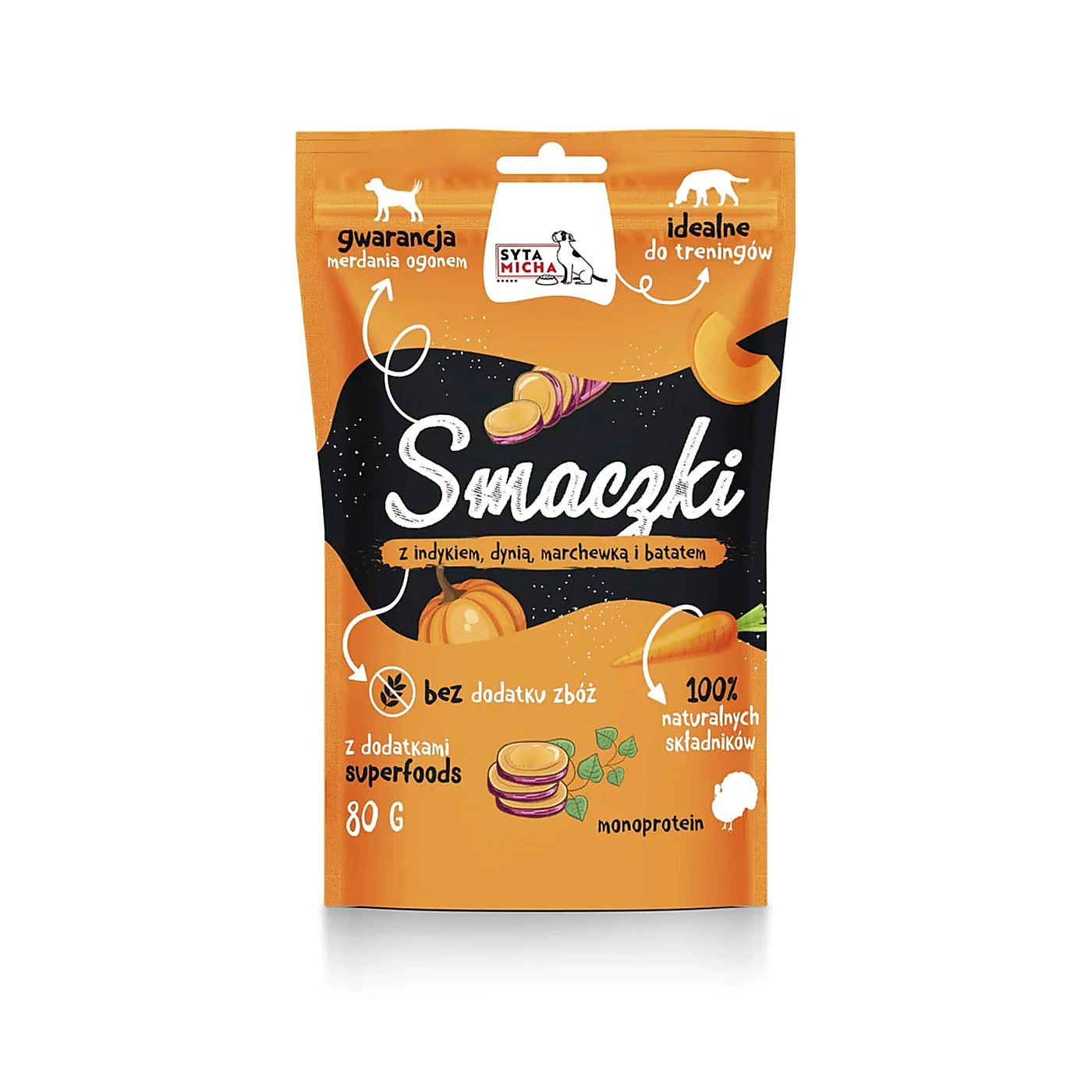 SYTA MICHA Smaczki z indykiem, dynią, marchewką 80g
