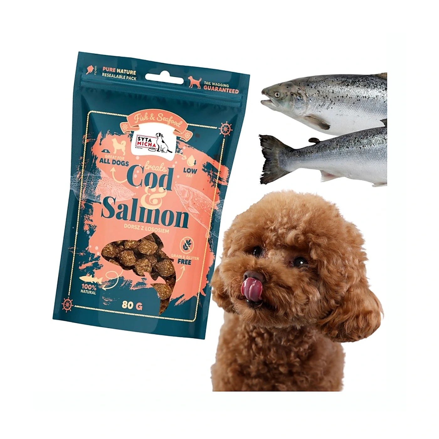 Syta Micha Fish & SeaFood dorsz z łososiem 80g