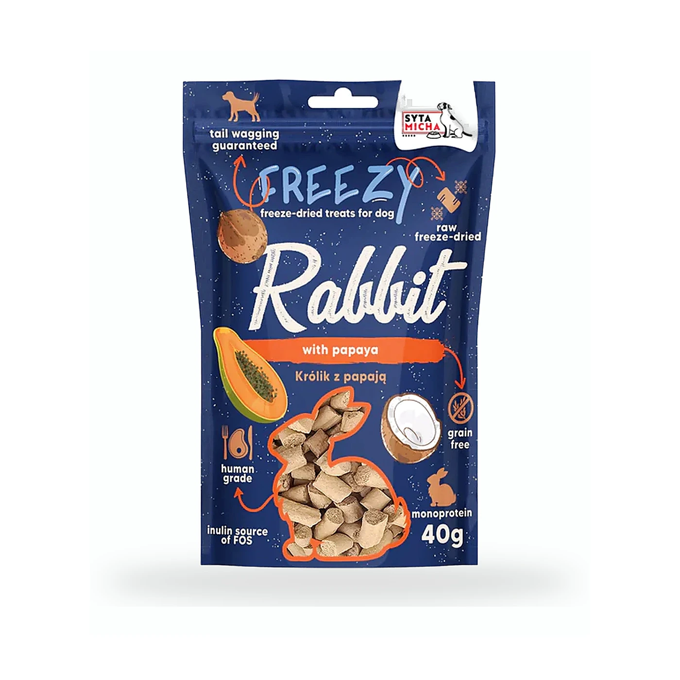 SYTA MICHA FREEZY Królik z papają i kokosem 40g