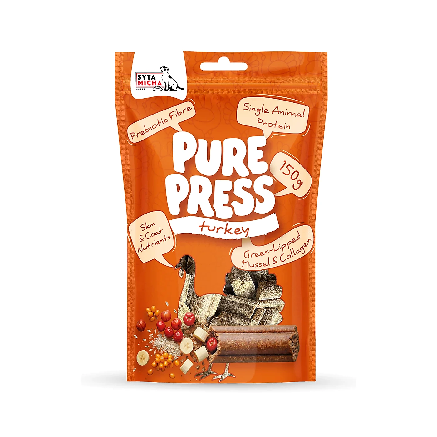 SYTA MICHA Pure Press smaczki dla psa Turkey (indyk) 150g