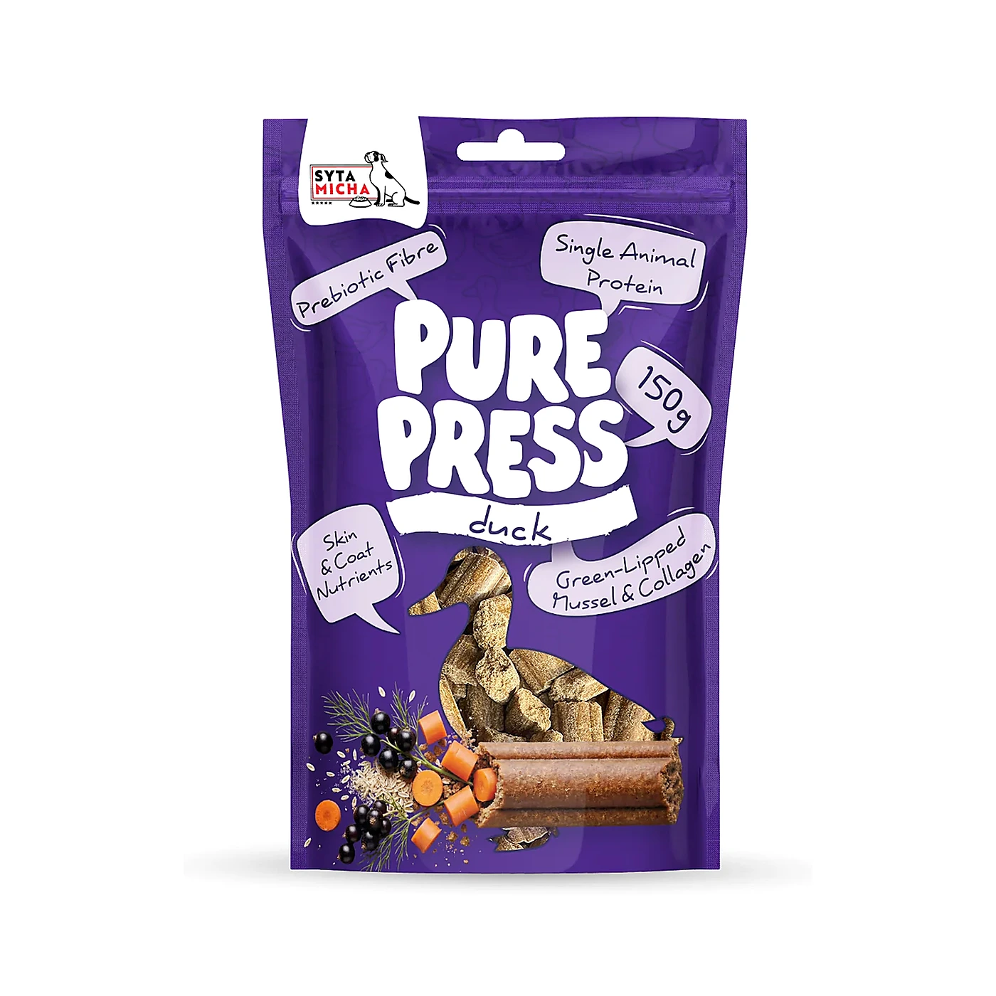 SYTA MICHA Pure Press smaczki dla psa Duck (kaczka) 150g