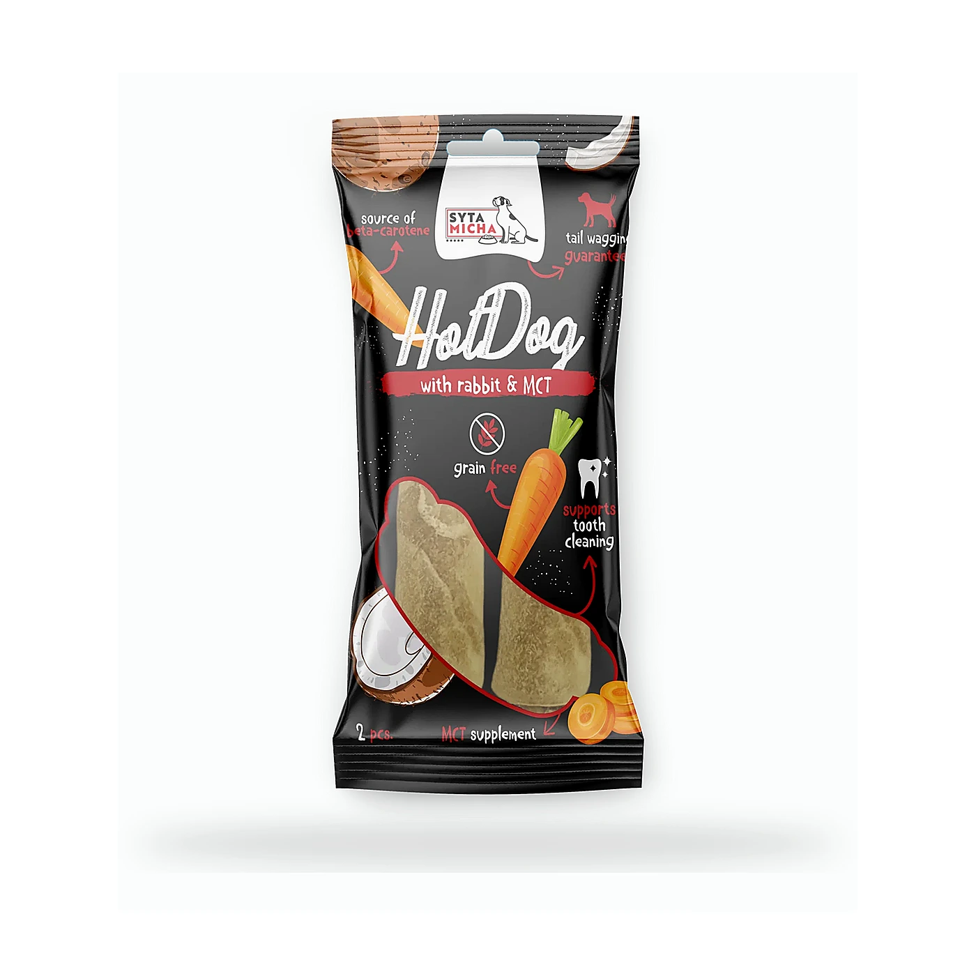 SYTA MICHA Hot Dog do zucia dla psa - królik z MCT 2 szt.