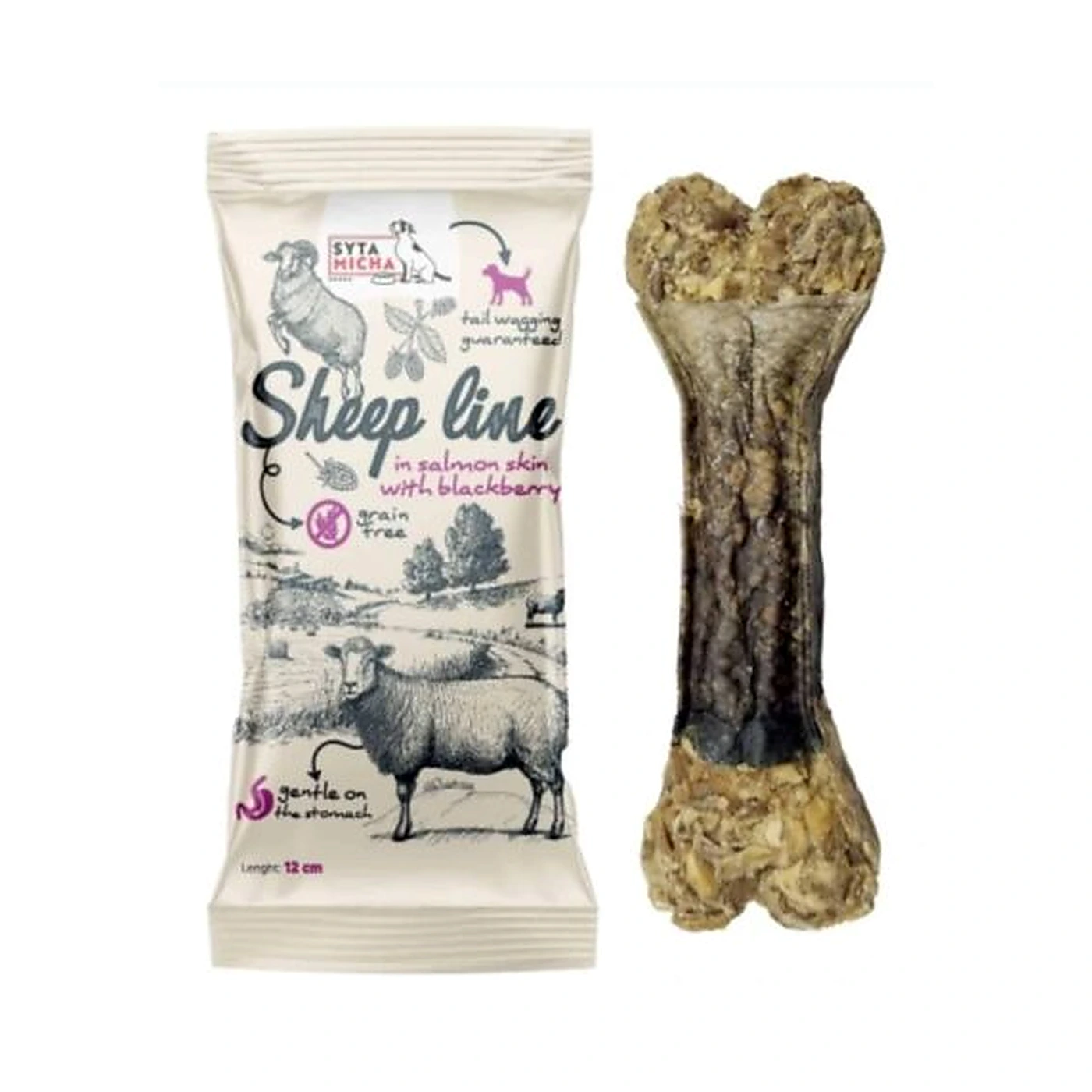 SYTA MICHA Sheep Line Kość do żucia w skórze łososia 12cm