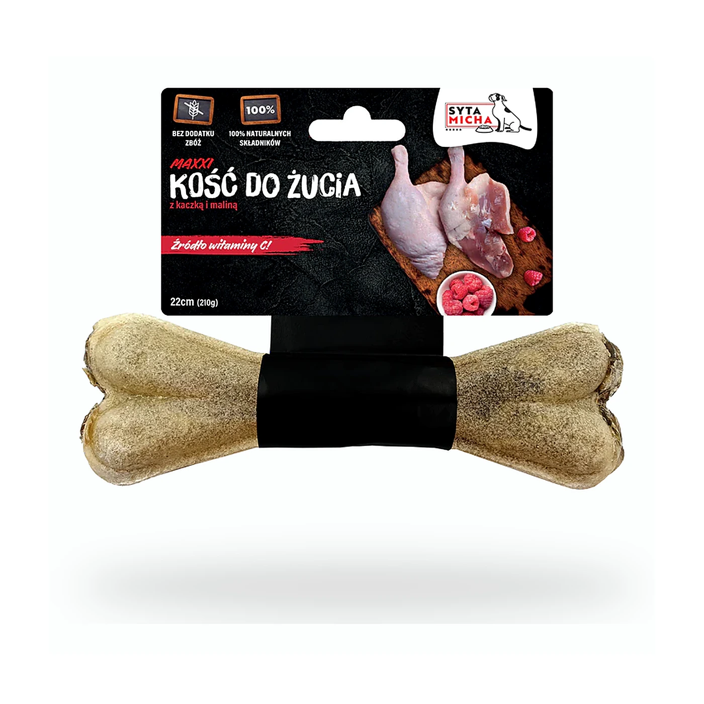SYTA MICHA Kość do żucia dla psa z kaczką i malinami 22 cm