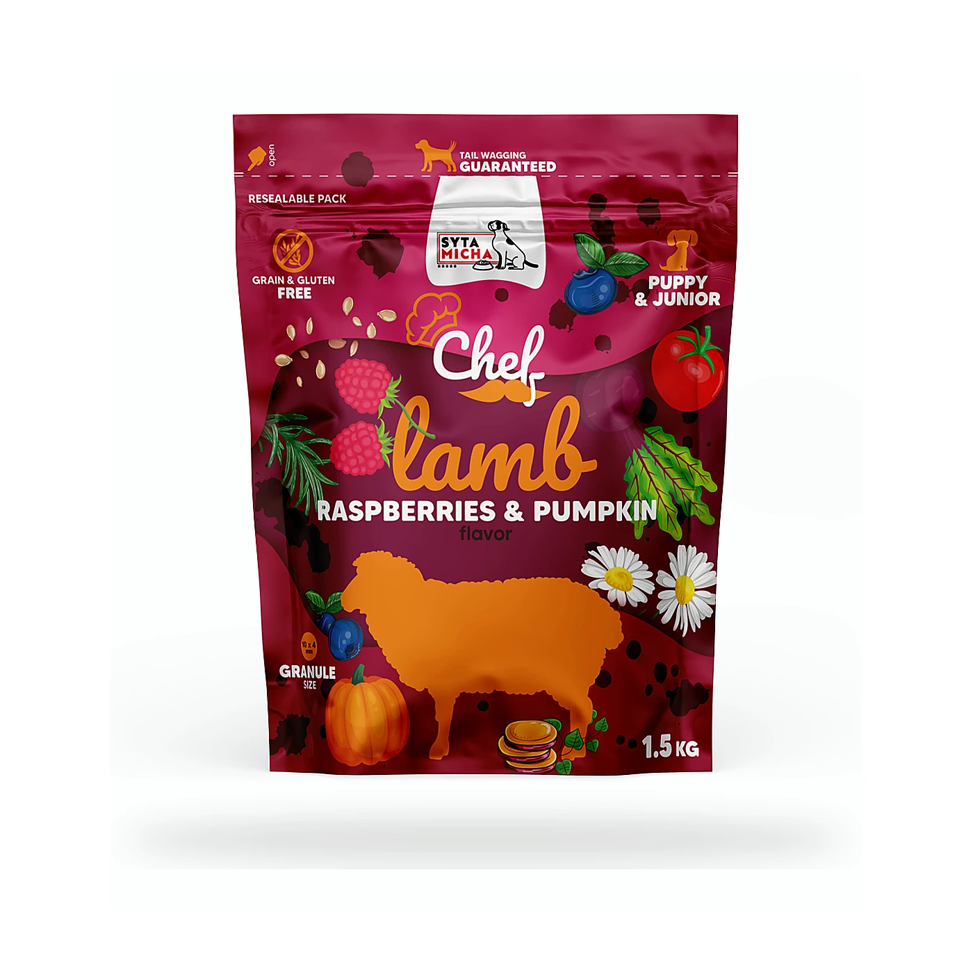 SYTA MICHA Karma sucha CHEF Jagniecina - JUNIOR 1,5kg