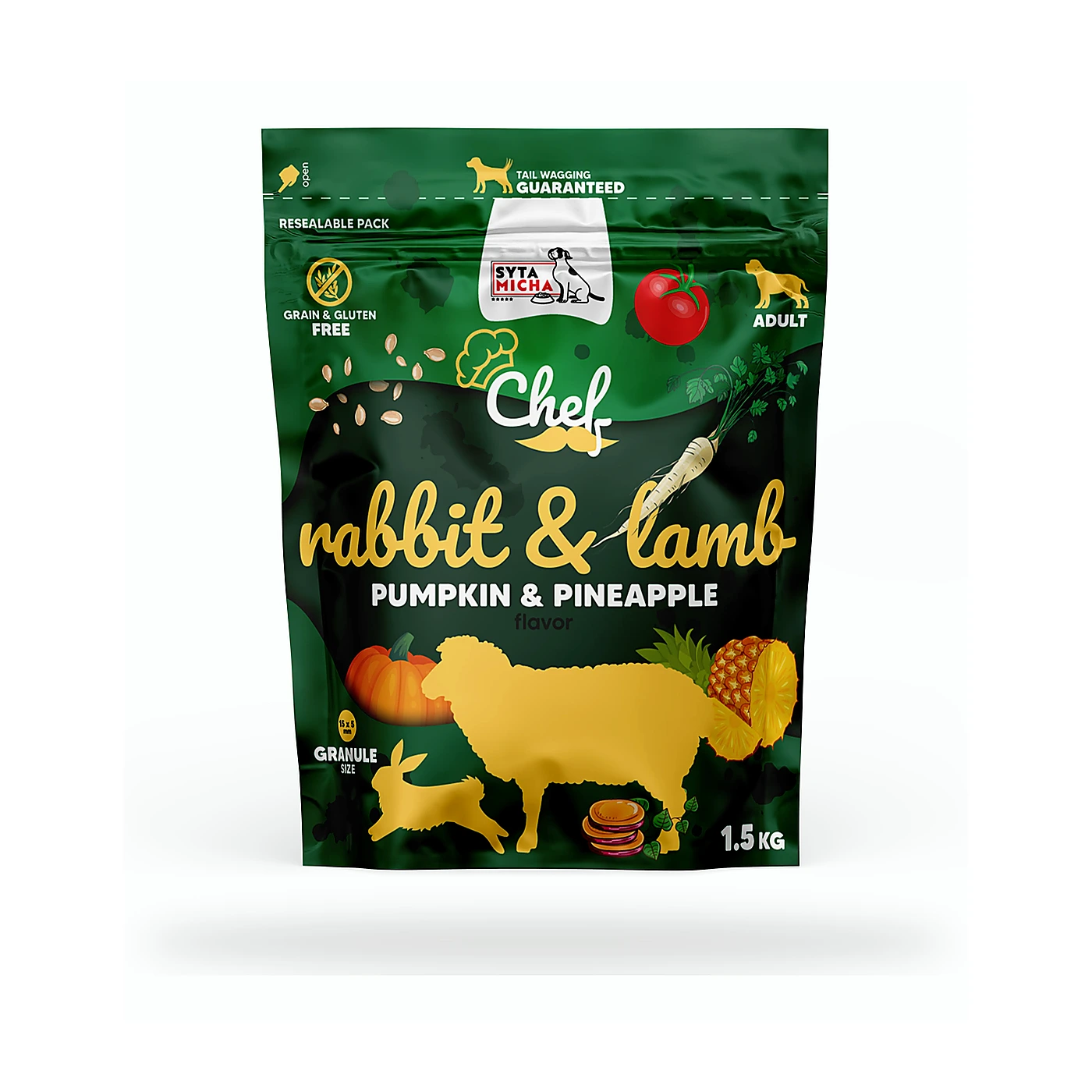 SYTA MICHA Karma sucha CHEF królik z jagniecina 1,5kg