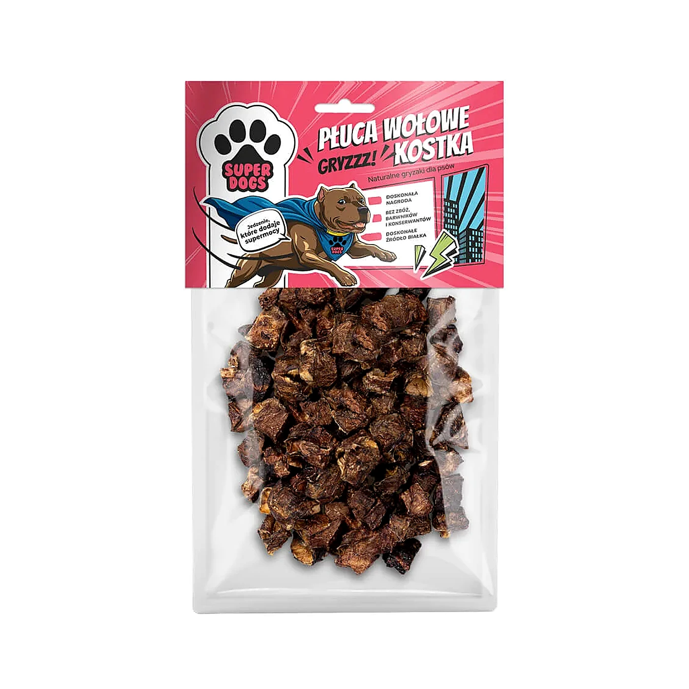SUPERDOGS-PŁUCA WOŁOWE KOSTKA 100G
