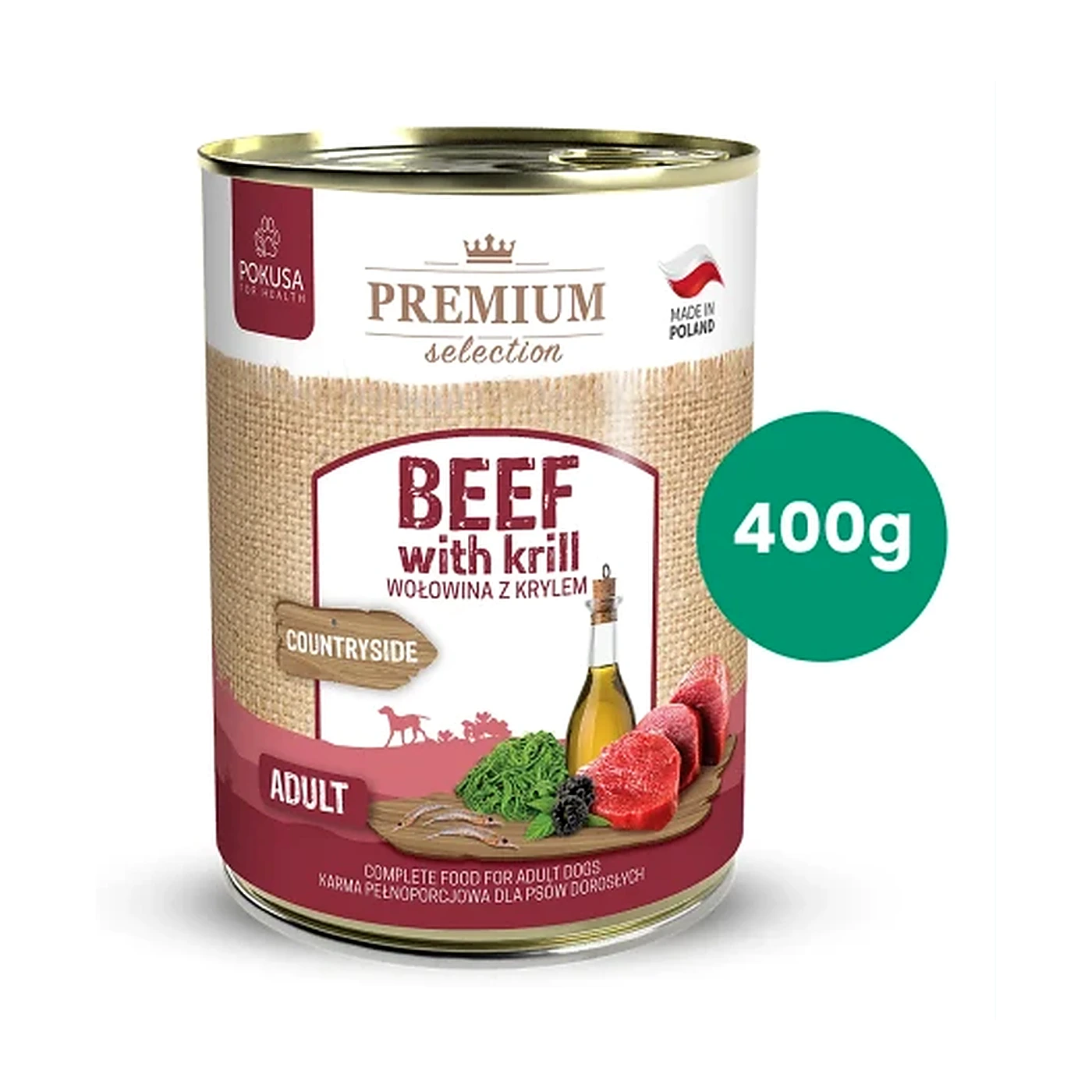 Premium Selection wolowina z krylem karma mokra dla psów doroslych 400g