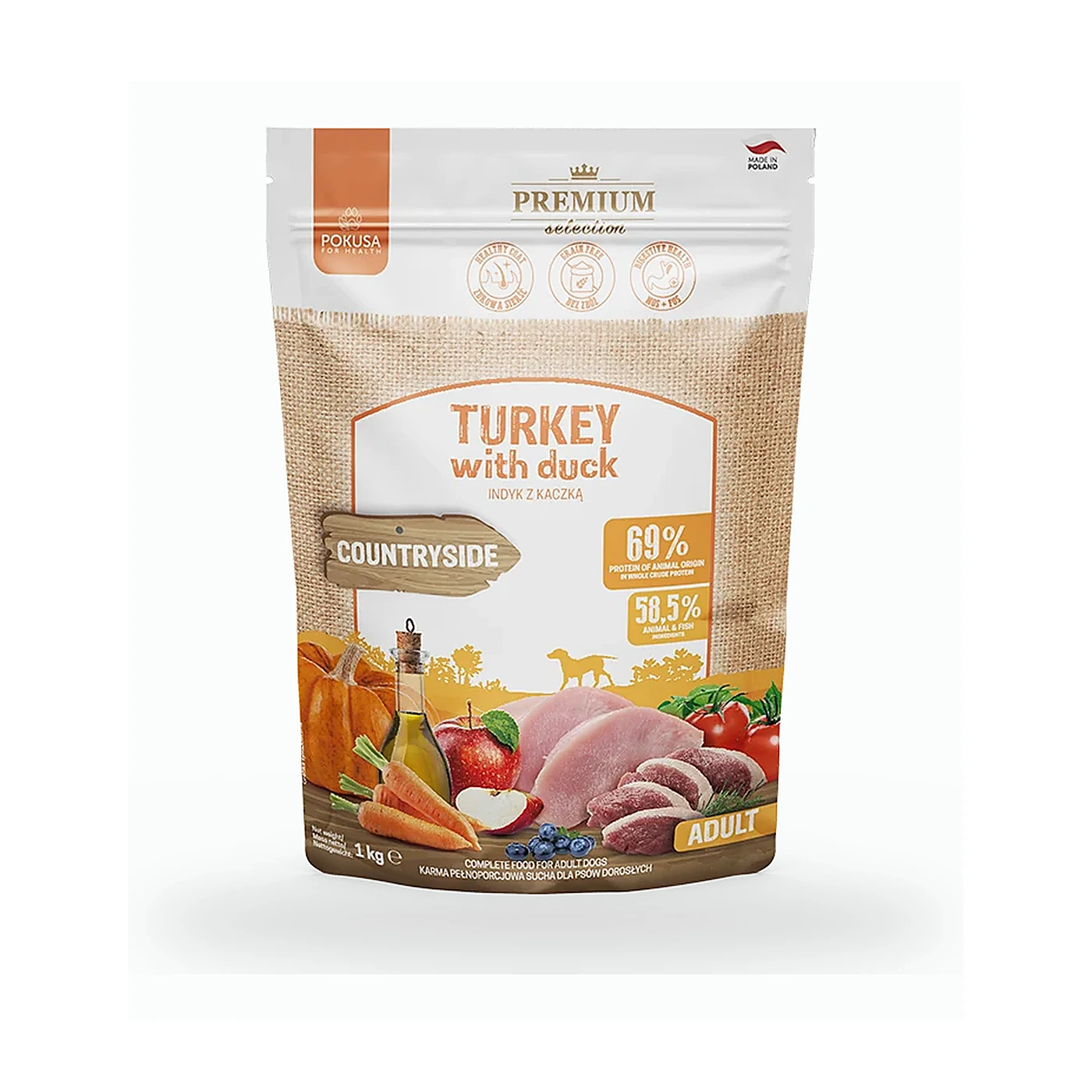 Pokusa Sucha Karma dla Psa Indyk z Kaczka - Dla Duzych Psów 1 kg