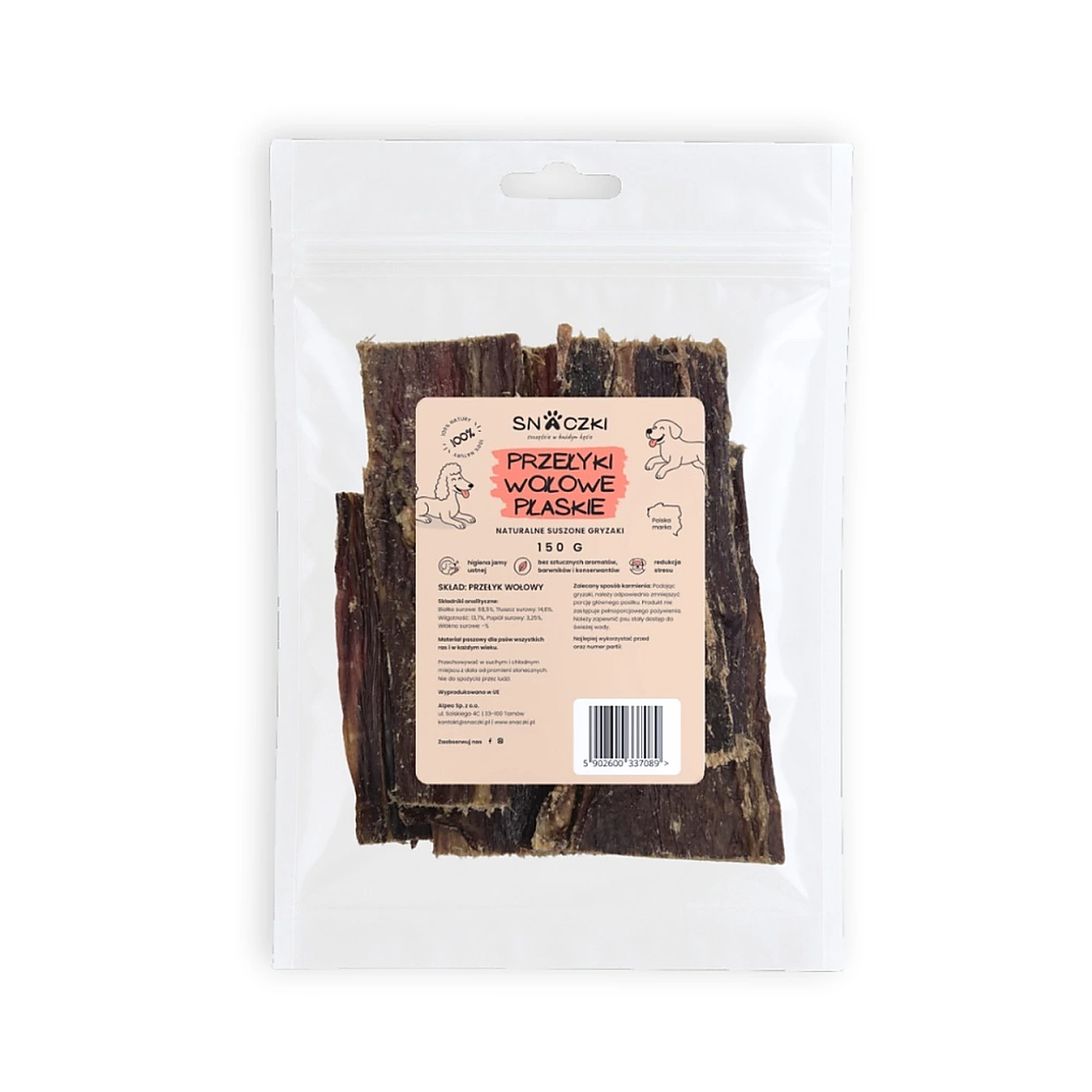 Snaczki Przełyki wołowe płaskie 150g