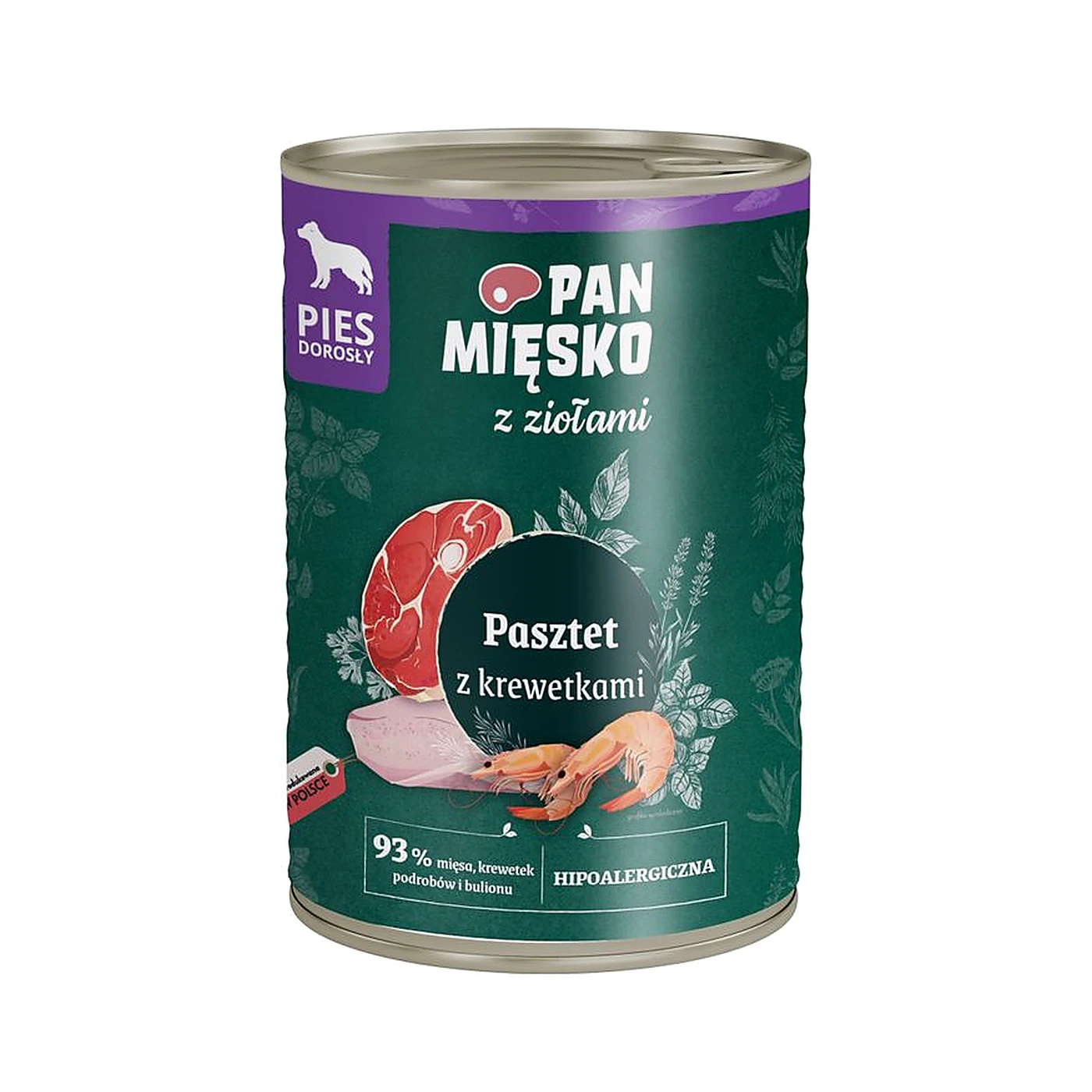 Pan Mięsko Karma mokra dla psa z Ziołami Pasztet z krewetkami (dorosły) 400g