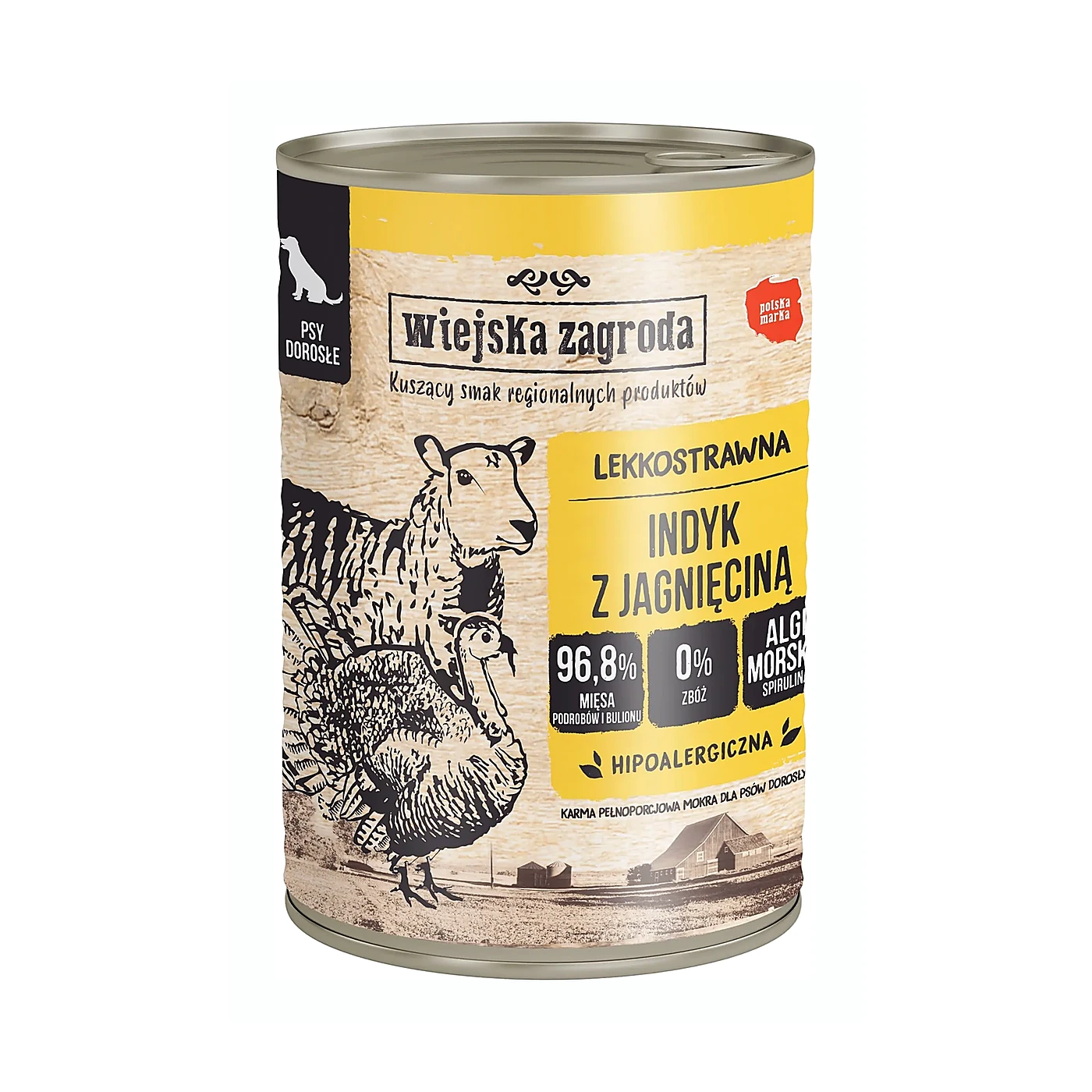 Wiejska Zagroda Karma mokra dla psa Indyk z jagnięciną (dorosły) II 400g