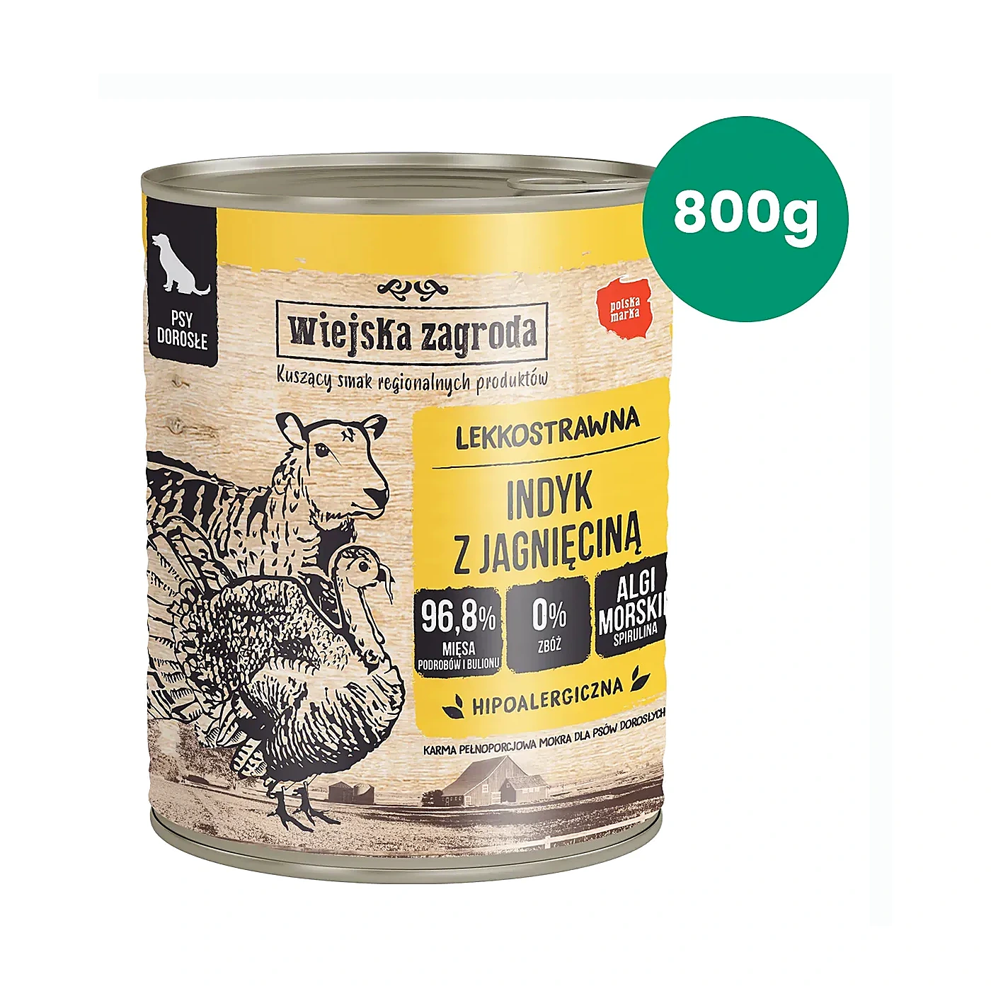 Wiejska Zagroda Karma mokra dla psa Indyk z jagnięciną (dorosły) II 800g
