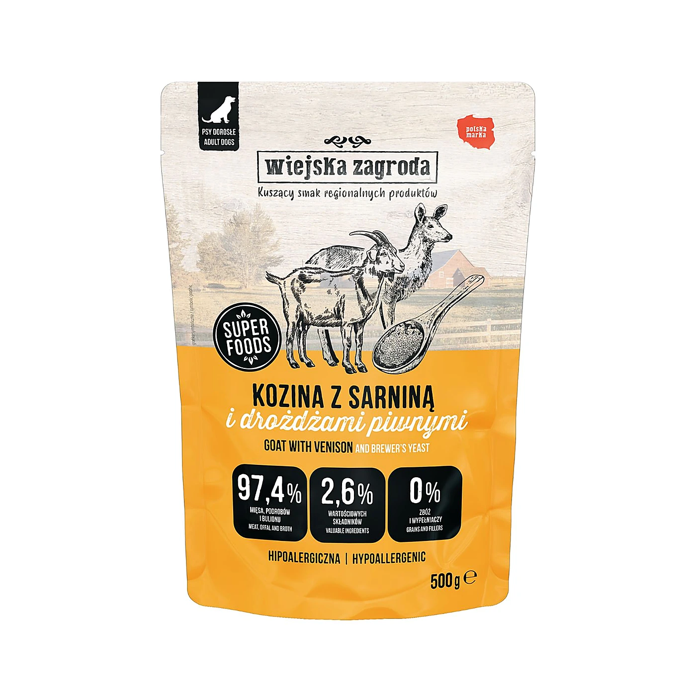 Wiejska Zagroda Karma mokra dla psa Kozina z sarniną (dorosły) 500g