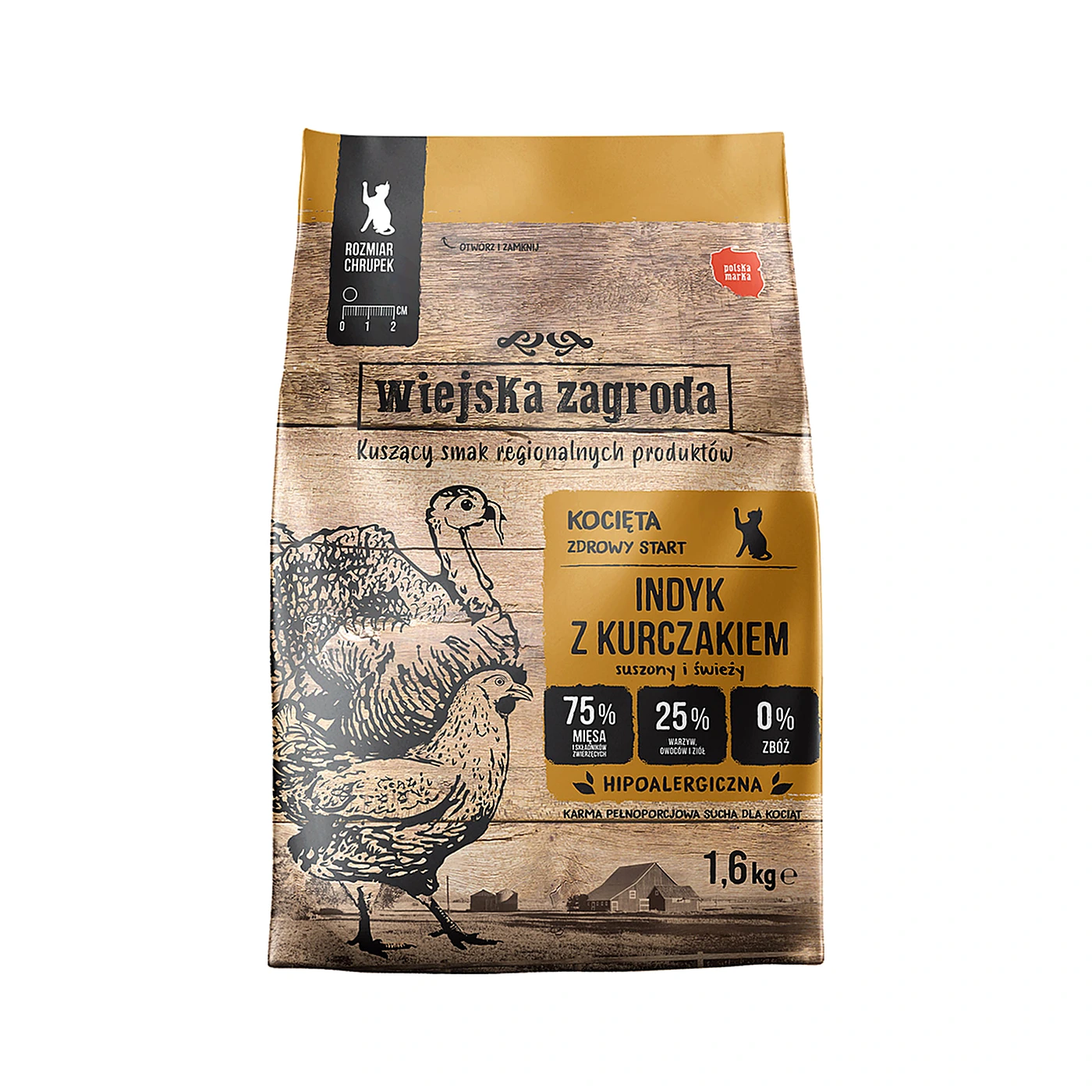 Wiejska Zagroda Karma sucha dla kota Indyk z kurczakiem (kociak) 1,6kg