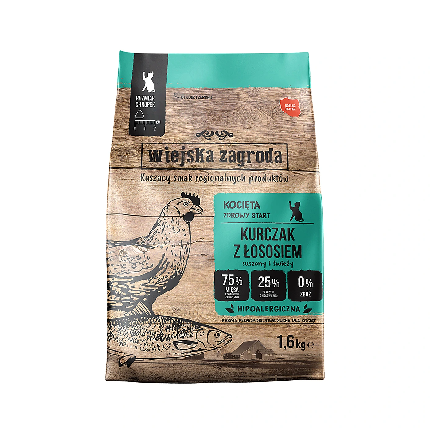 Wiejska Zagroda Karma sucha dla kota Kurczak z łososiem (kociak) 1,6kg