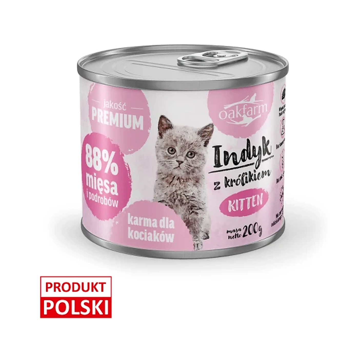 OAKFARM Indyk z królikiem - Kitten, Karma Mokra dla Kociaka 200g