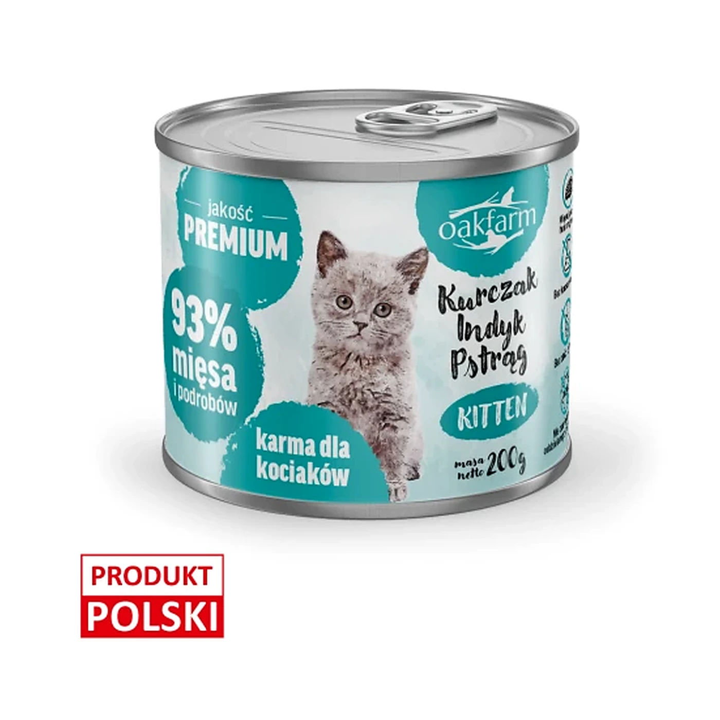 OAKFARM Kurczak Indyk Pstrąg - Kitten, Karma Mokra dla Kociaka 200g