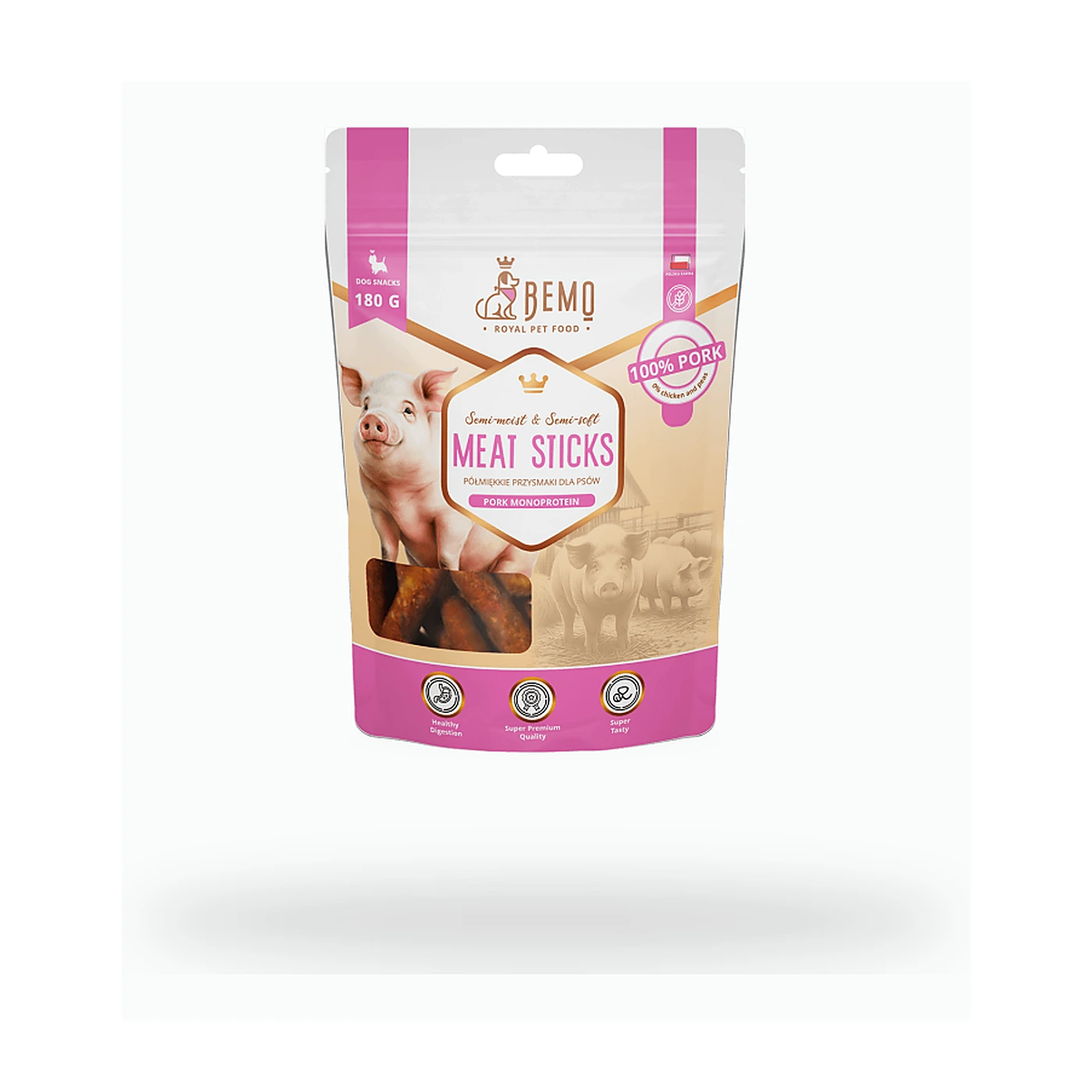 Bemo Meat Sticks Pork 100% - paluszki wieprzowina 180g