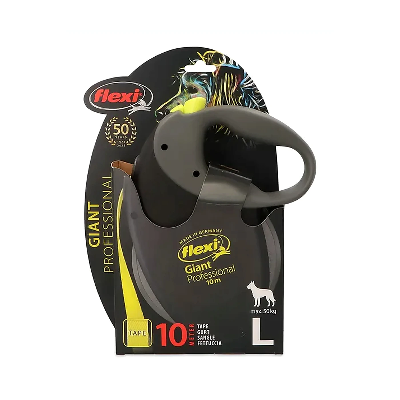 Smycz Flexi Giant taśma L 10m 50kg neon