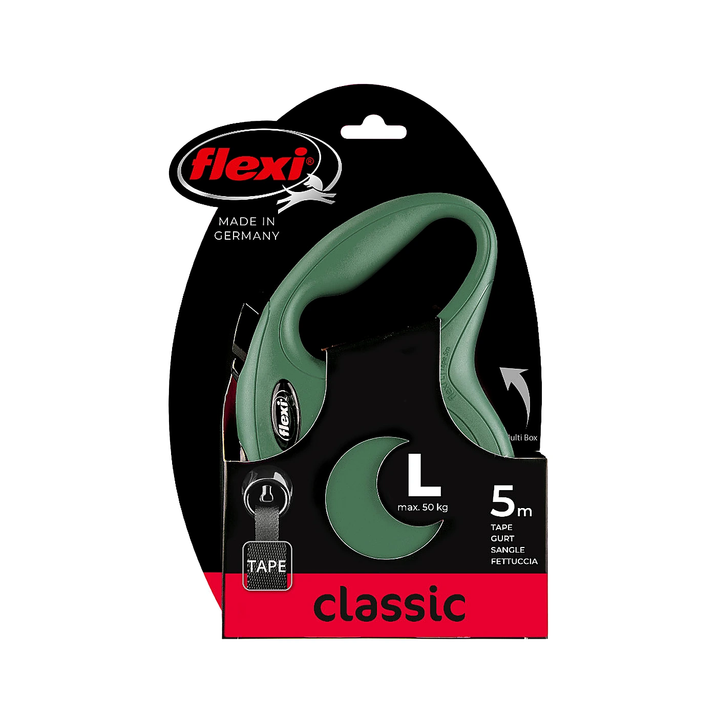 Smycz Flexi New Classic L taśma 5m 50kg oliwkowa