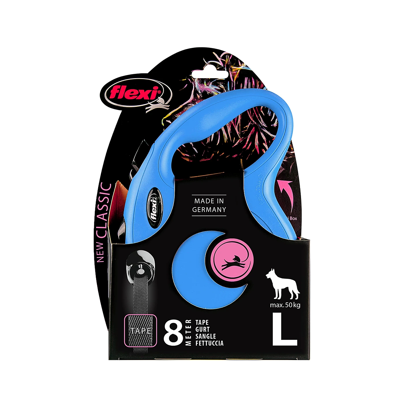 Smycz Flexi New Classic L taśma 8m 50kg niebieska