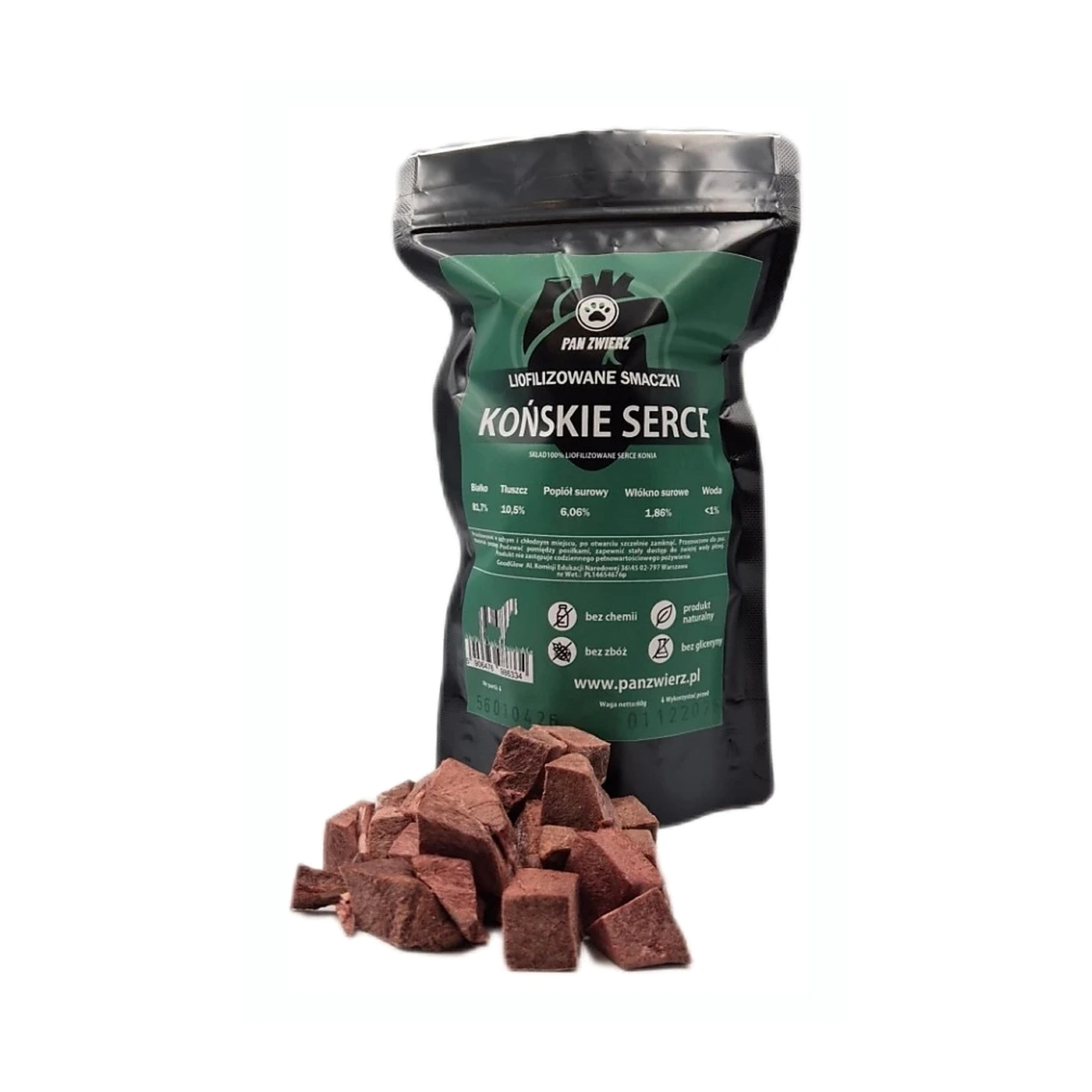PAN ZWIERZ Liofilizowane smaczki z Serca konia 70g.