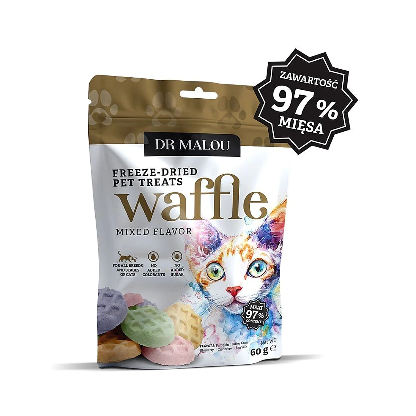 Wafle liofilizowane z  mięsa kurczaka dla kotów (mix smaków) 60 g