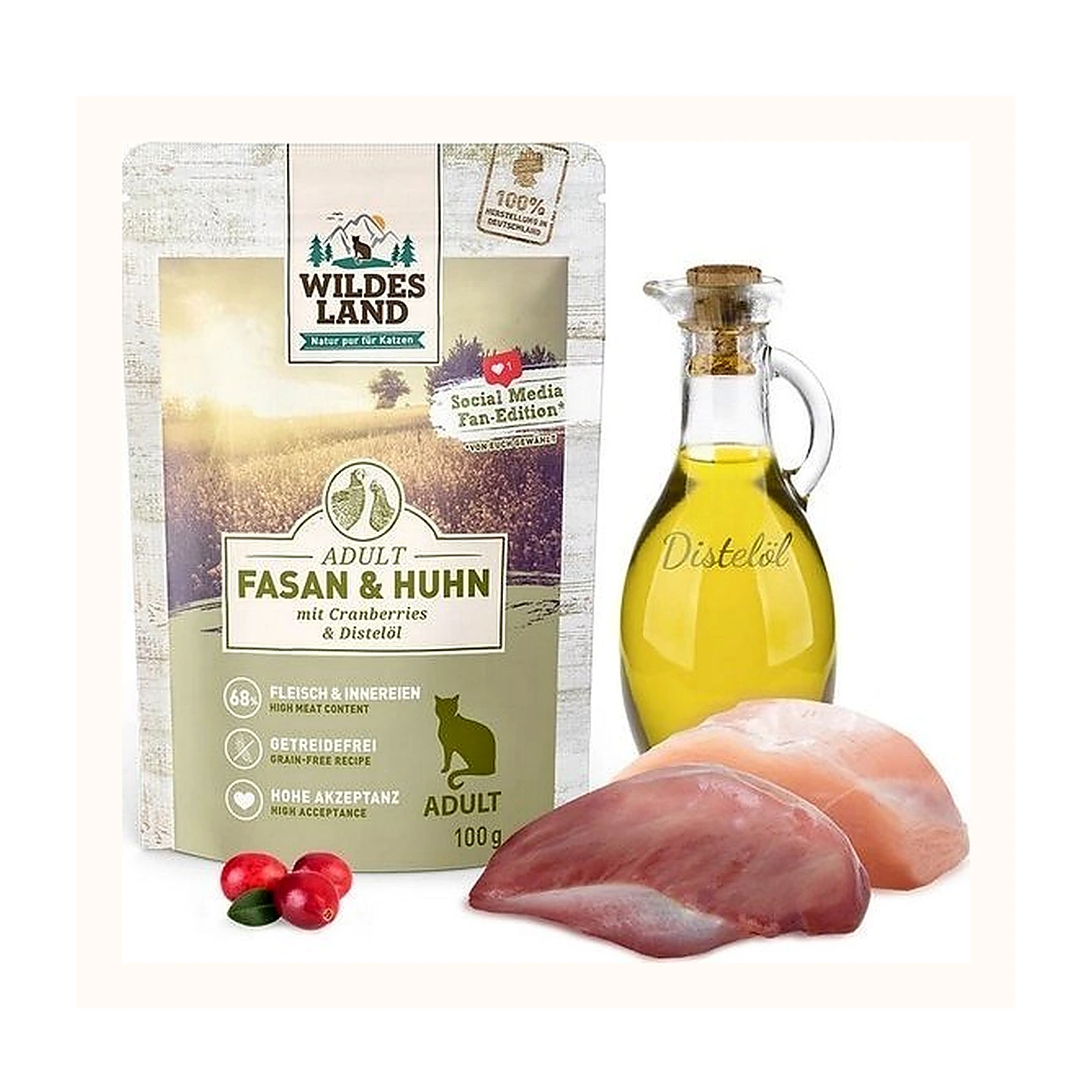 WILDES LAND CAT Classic Fasan Huhn  - bażant i kurczak z żurawiną  (100g)