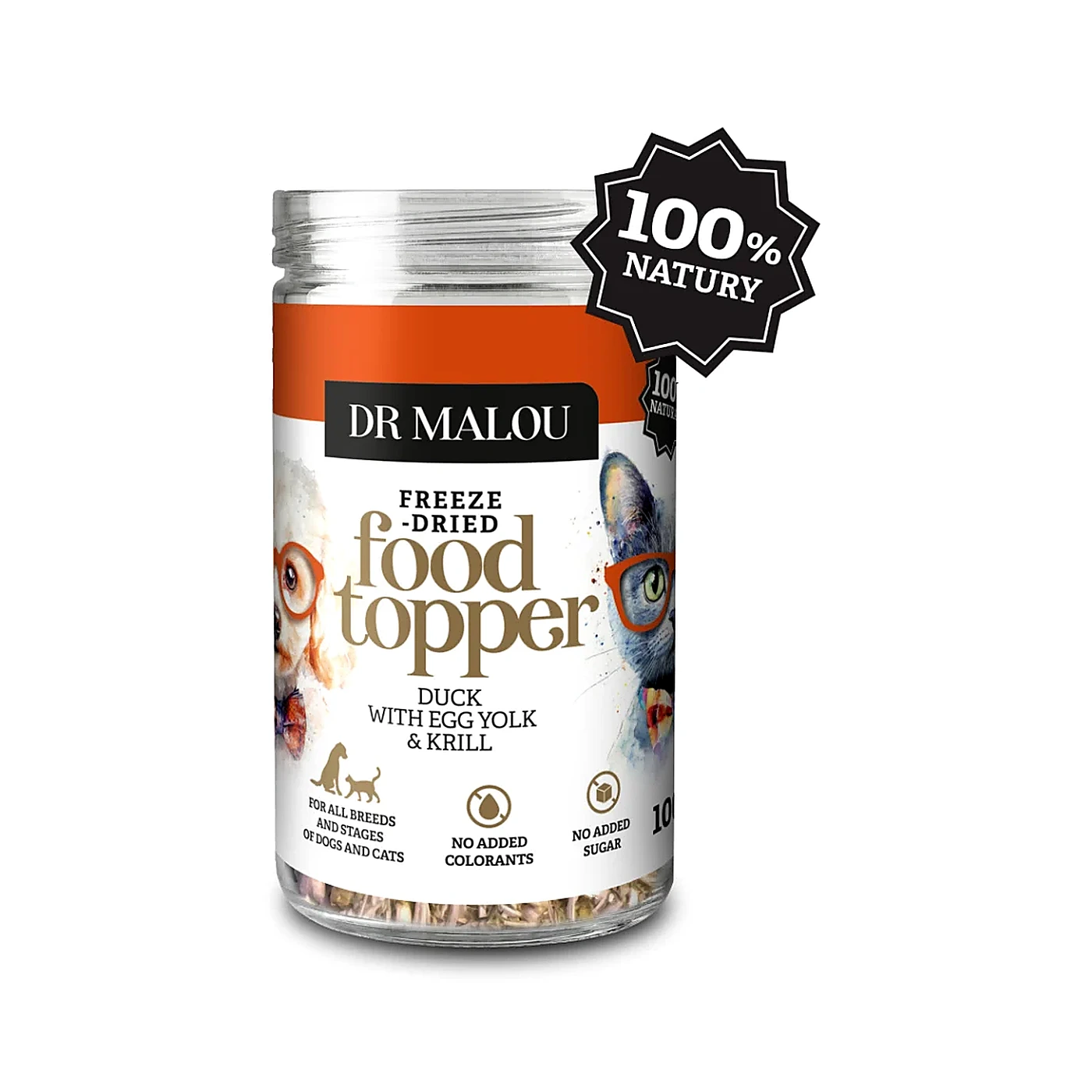 DR.MALOU Topper kaczka z żółtkiem i krylem 100g - Liofilizowana karma uzupełniająca dla psów i kotów