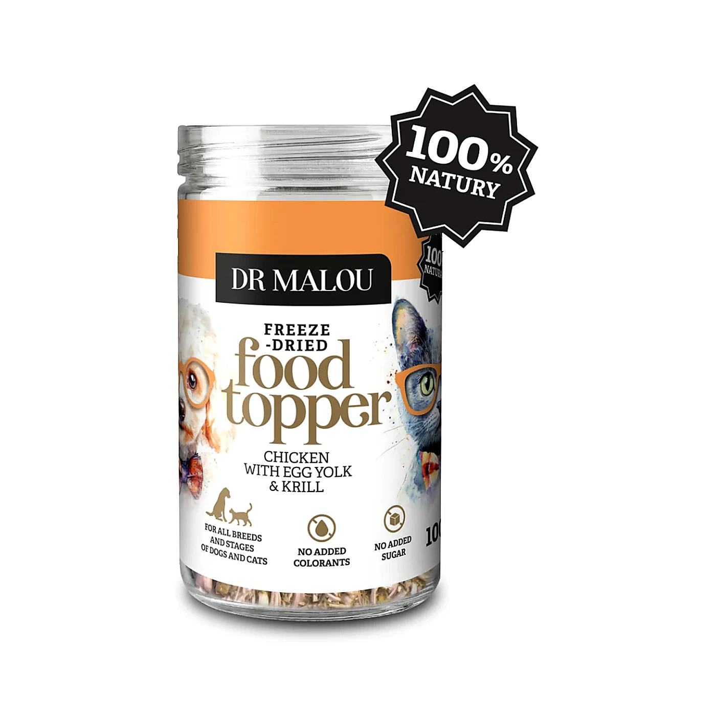 DR.MALOU Topper kurczak z żółtkiem i krylem 100g -  Liofilizowana karma uzupełniająca dla psów i kotów