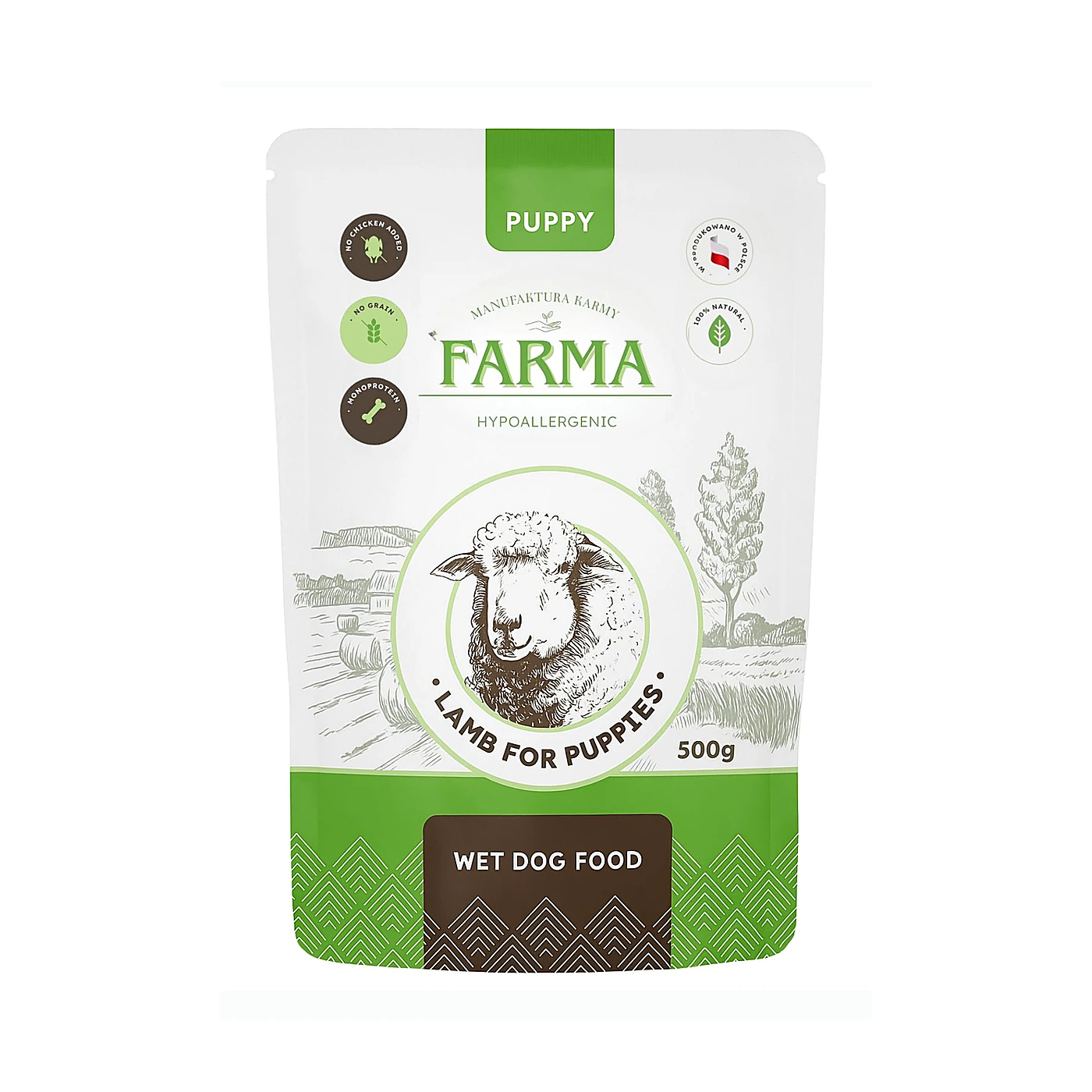 Farma Jagnięcina Karma Mokra Puppy Sasz 500g