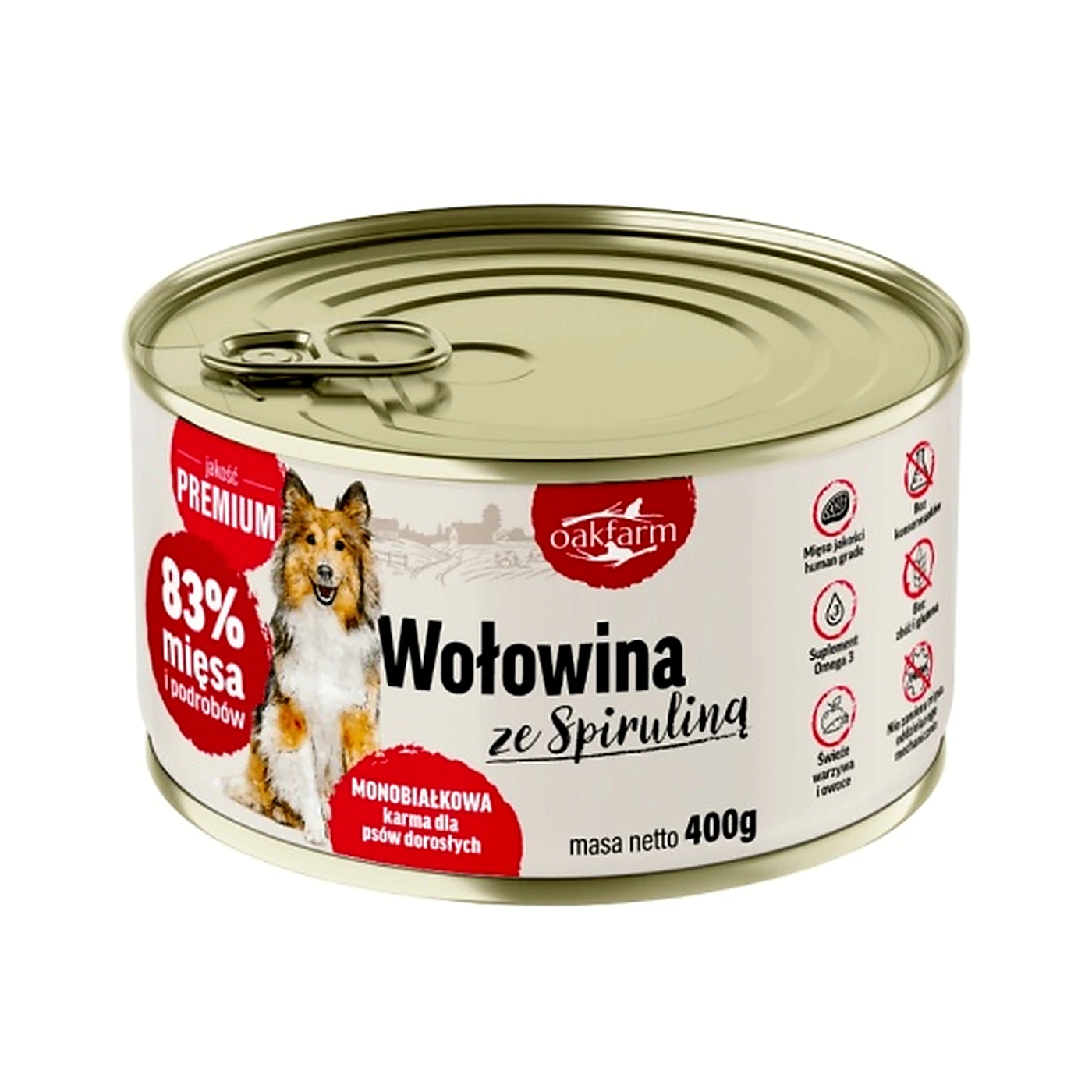 OAKFARM Wołowina ze spiruliną - Pies Dorosły, Karma Mokra 400g