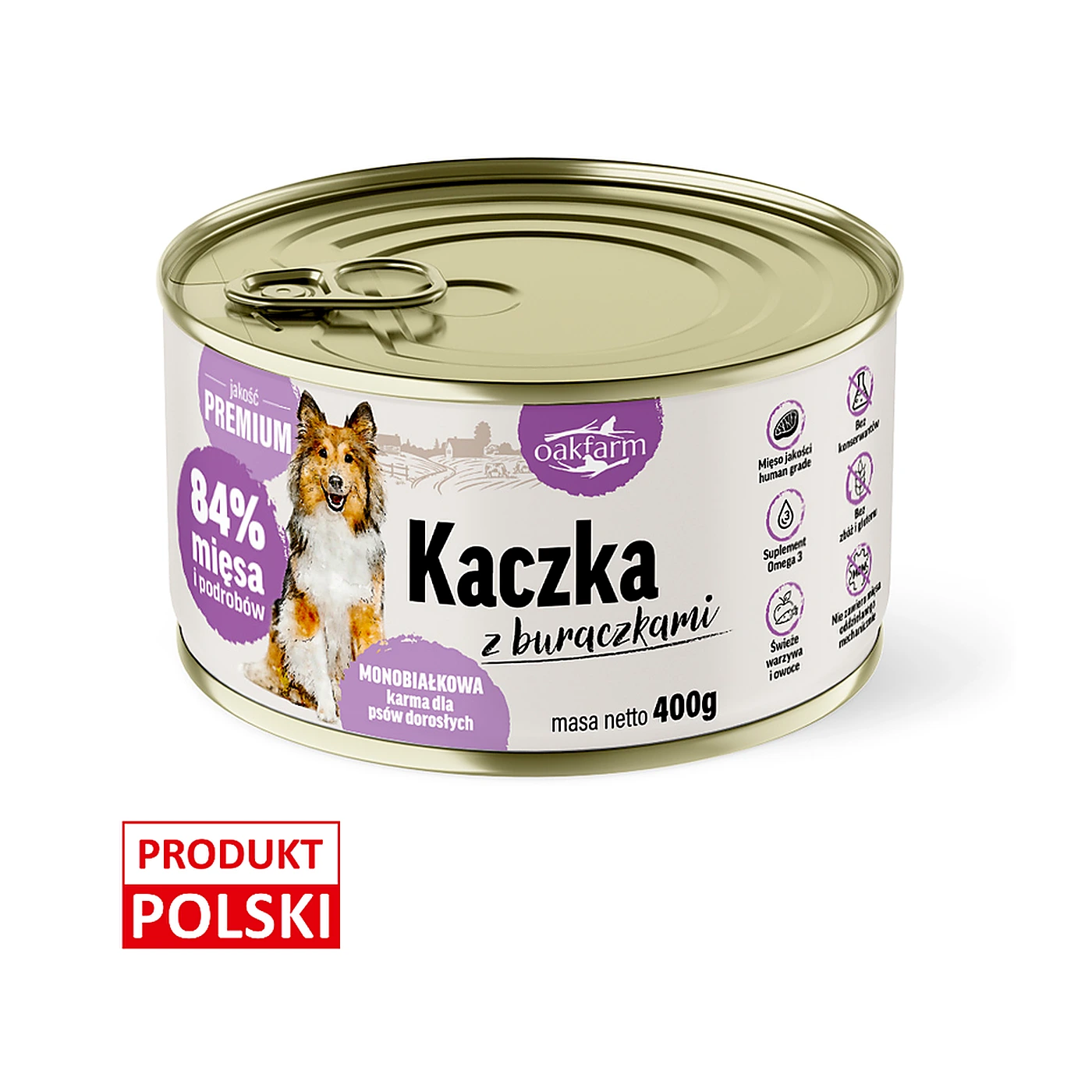 OAKFARM Kaczka z buraczkami - Pies Dorosły, Karma Mokra 400g