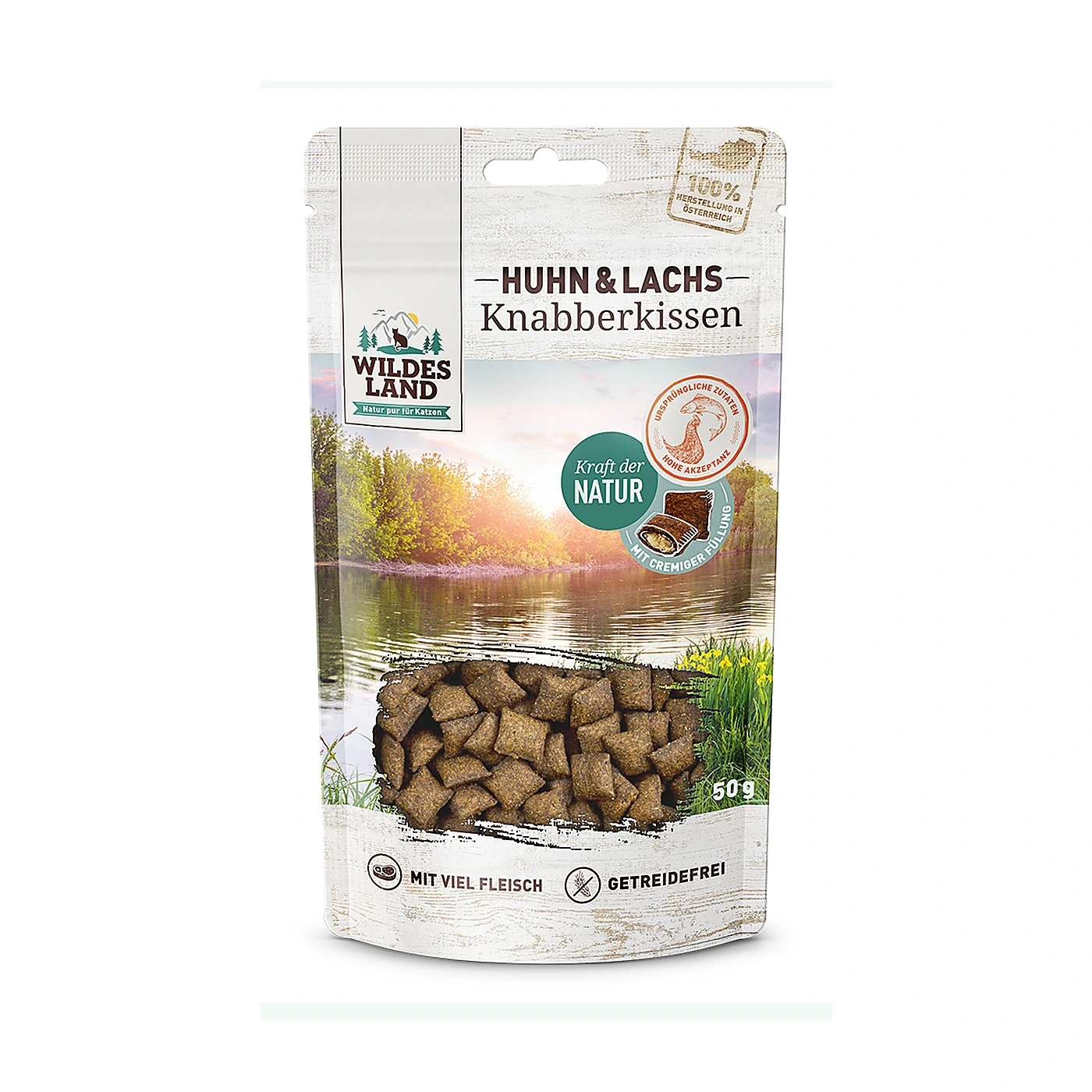 WILDES LAND CAT Knabbberkissen Huhn Lachs - przysmaki dla kota (50g)