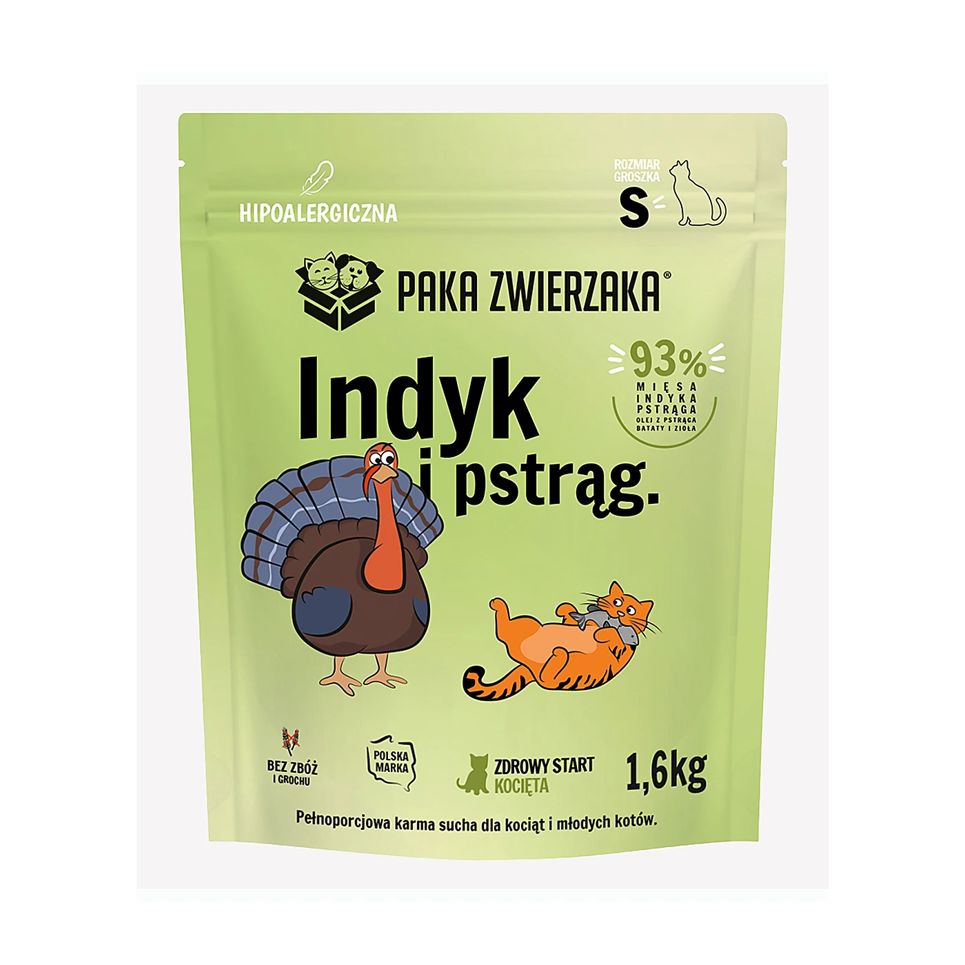 Karma sucha Paka Zwierzaka KOT Indyk i pstrąg KOCIĘTA "S'' 1,6kg