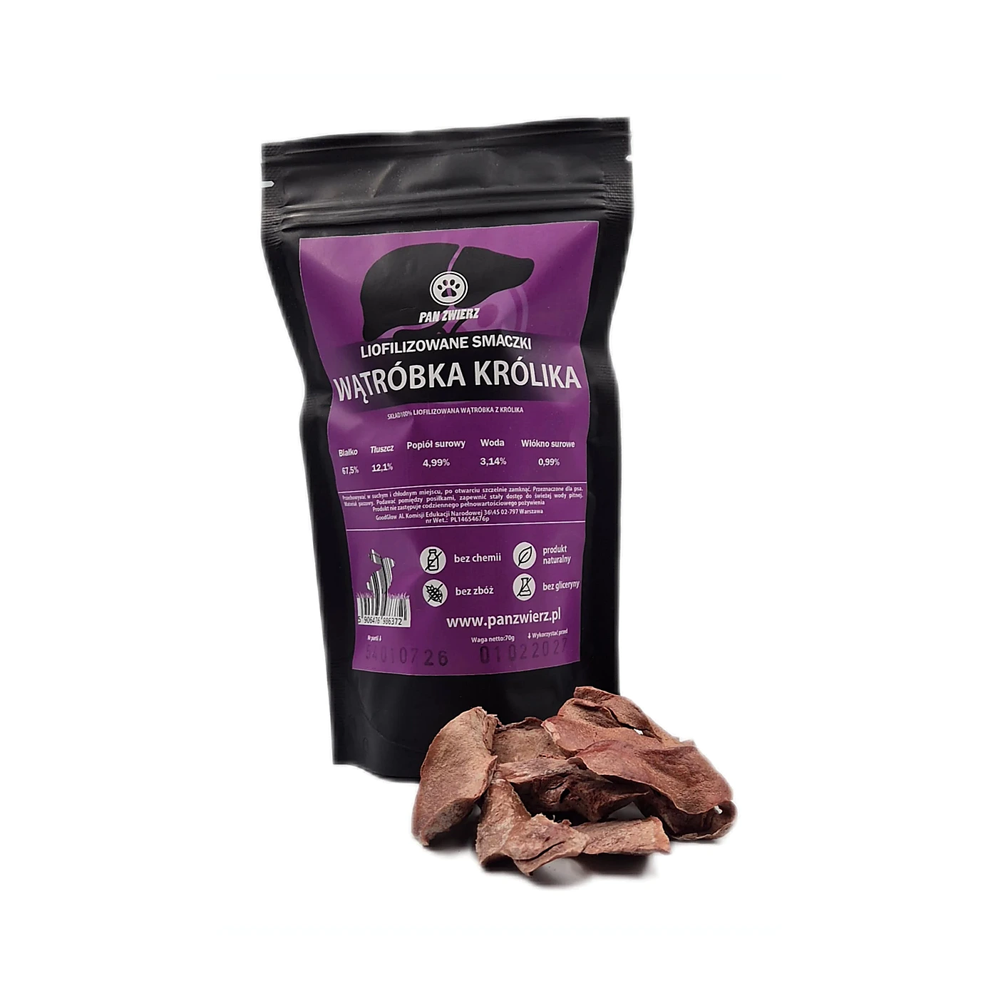 Liofilizowane smaczki z Wątróbki królika 70g.