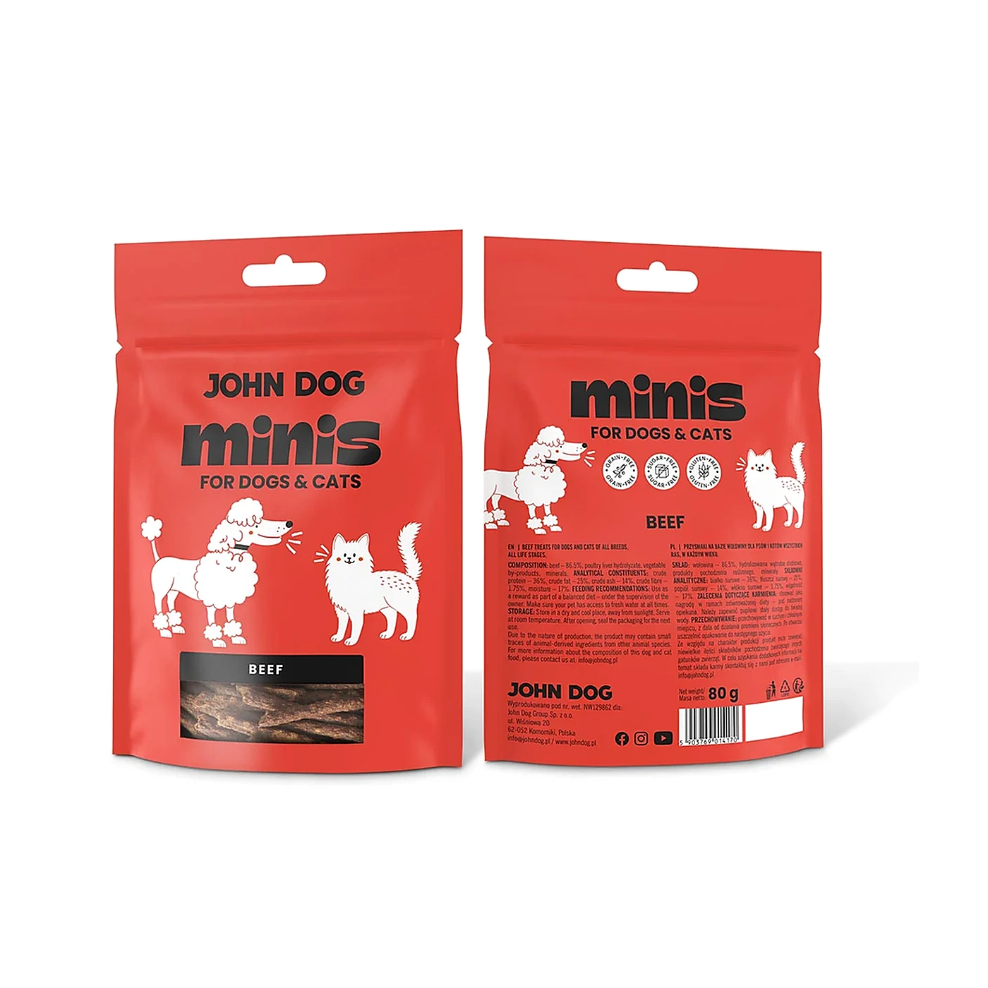 Przysmak dla psa i kota Wołowina John Dog Minis 80g