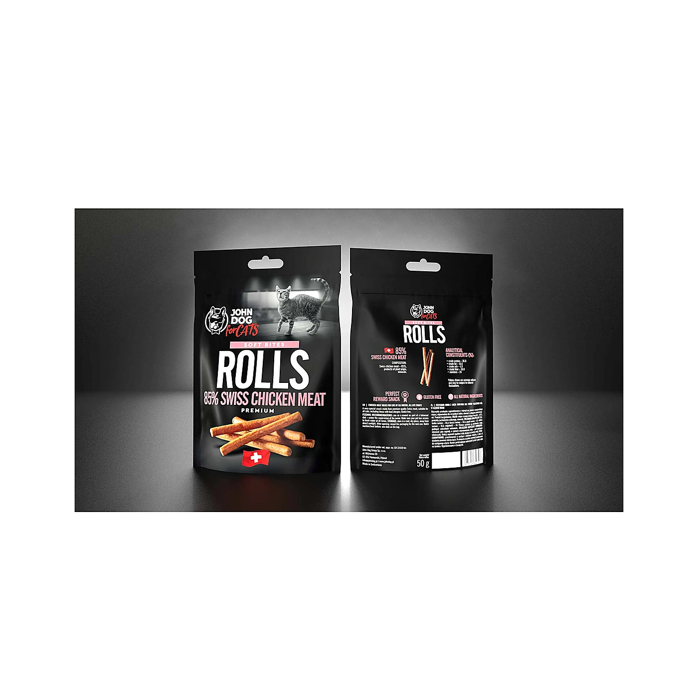 Monobiałkowy przysmak dla kota Kurczak szwajcarski 85% Soft John Dog for Cats 50g