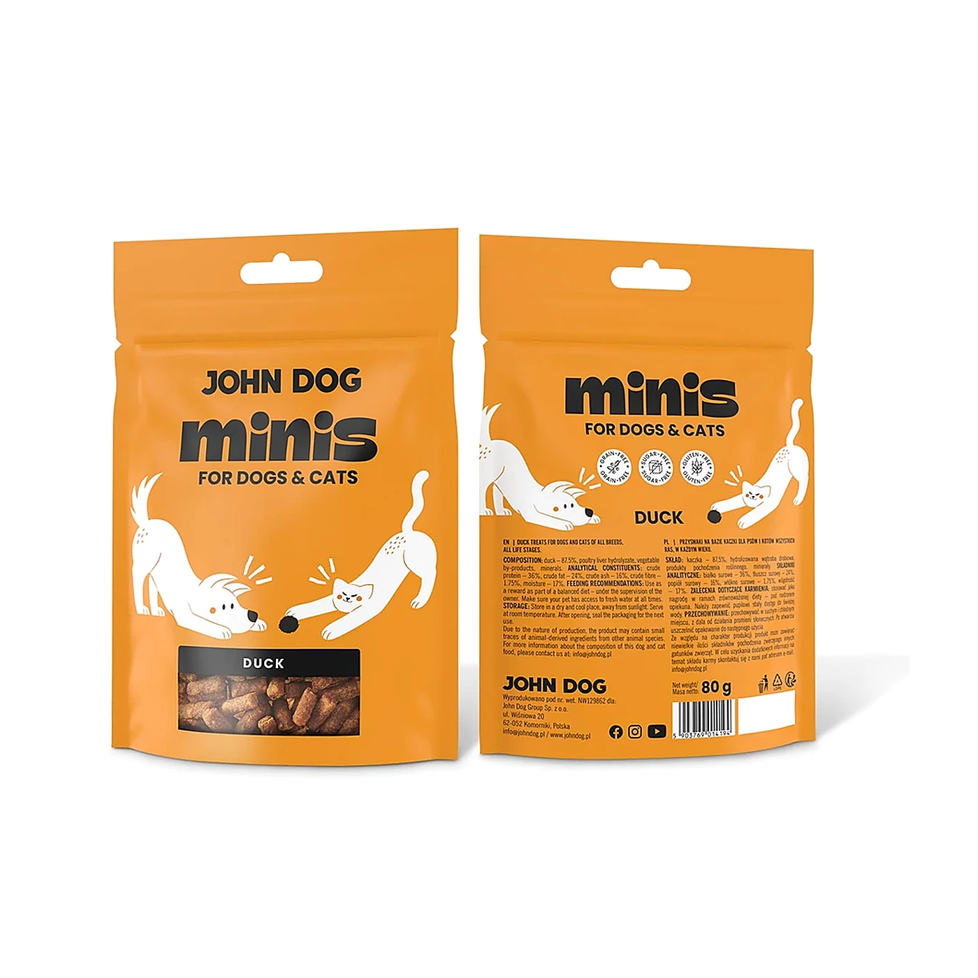 Przysmak dla psa i kota Kaczka John Dog Minis 80 g
