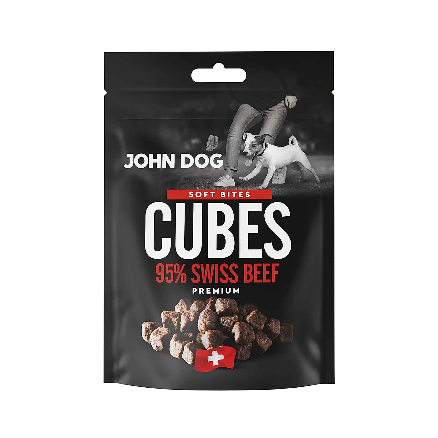 Przysmak dla psa Wołowina szwajcarska 95% Koreczki John Dog Soft Bites Cubes 120g