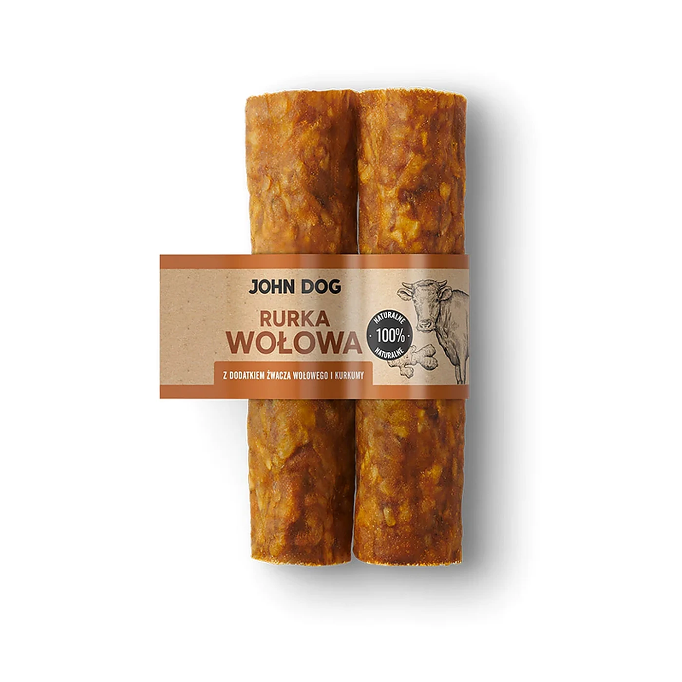 Suszony gryzak dla psa. Rurka wołowa z dodatkiem żwacza i kurkumy 2 szt 15 cm
