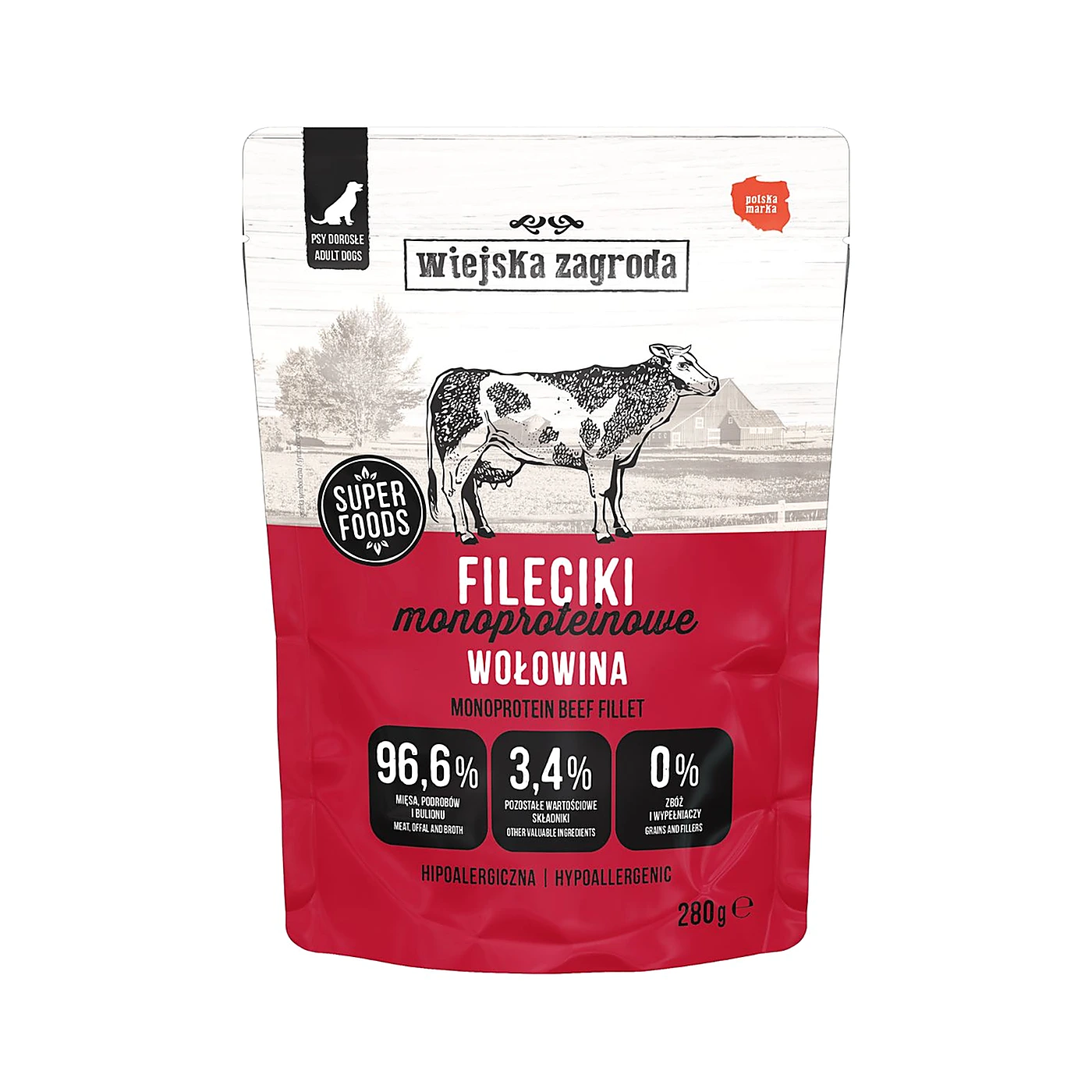Wiejska Zagroda Karma mokra dla psa Fileciki Wołowina Monoproteinowa (dorosły) 280g (6 sz/op)