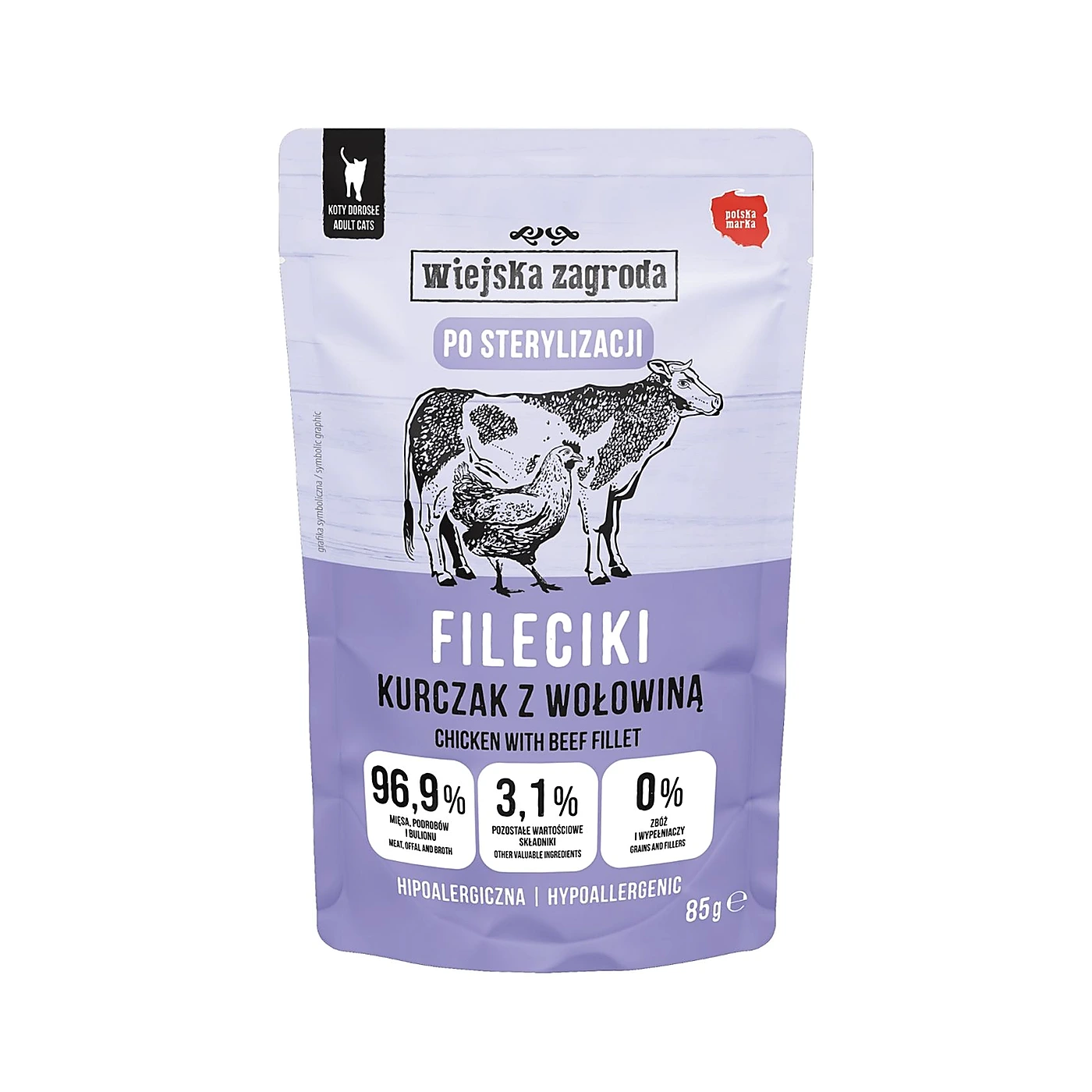 Wiejska Zagroda Karma mokra dla kota Fileciki Kurczak z wołowiną dla sterylizowanych (dorosły) 85g
