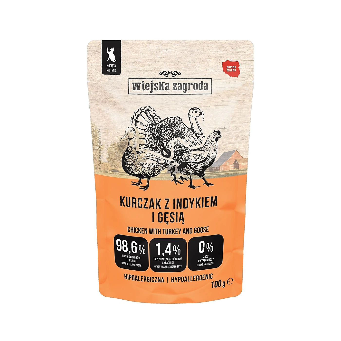 Wiejska Zagroda Karma mokra dla kota Kurczak z indykiem i gęsią (kociak) 100g