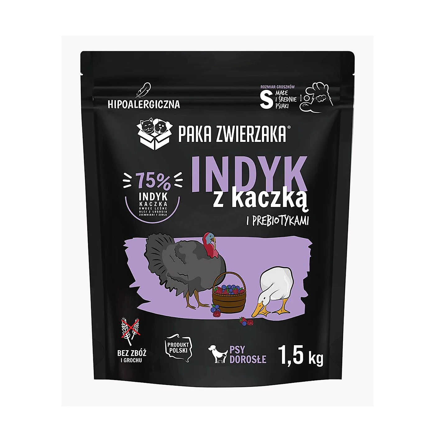 Karma sucha Paka Zwierzaka Indyk z kaczką "S" 1,5kg